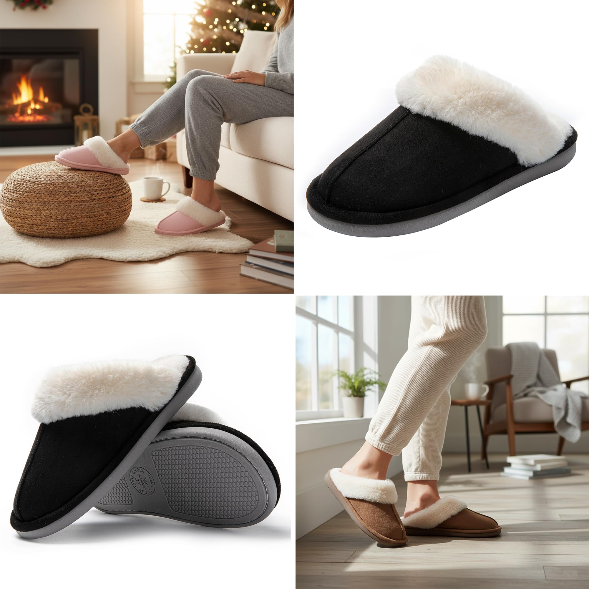 JOMIX Pantofole Donna Invernali Pelose Calde Effetto Camoscio con Fodera in Pelliccia Sintetica Ciabatte Casa Inverno Soletta Morbida Suola TPR Antiscivolo e Silenziosa