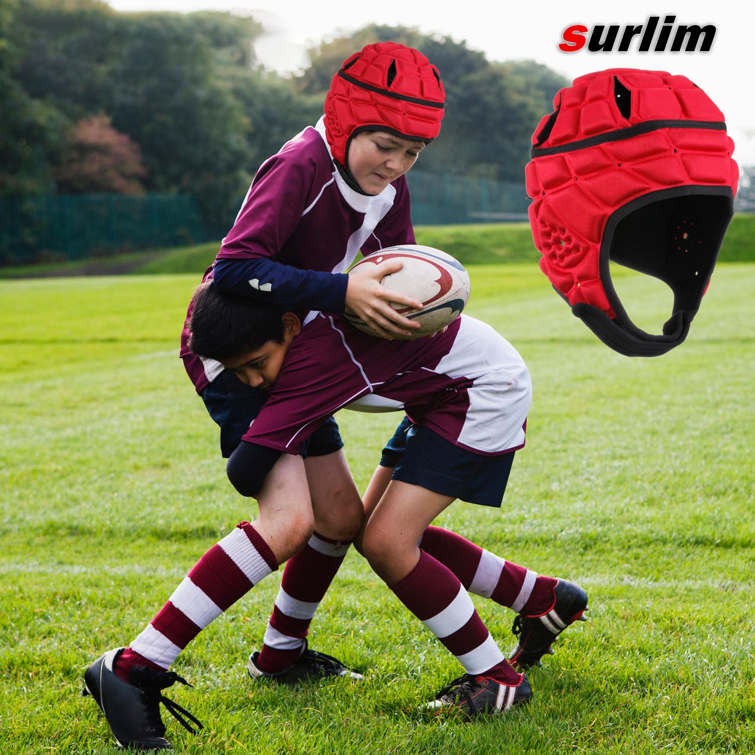 surlim Rugby - Casco suave de fútbol para adultos, talla XL, color rojo