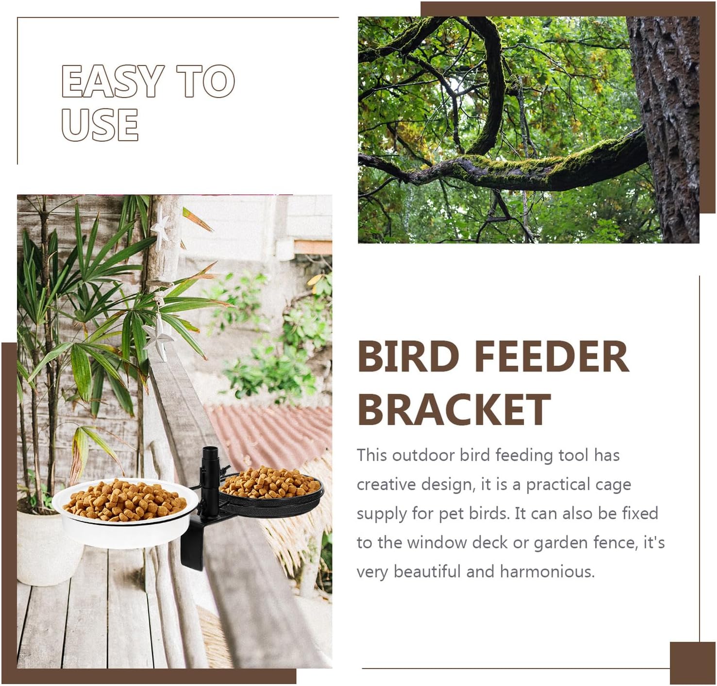 NUOBESTY Bird Feeding Bowl with Metal Clamp Bracket, Deck and Balcony Crow Feeder, Washable Multi-Function Bird Food and Water Holder for Garden Use