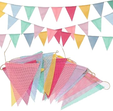 Bunting Fabric Pastel Rainbow - GREATRIL Bunting Outdoor Waterproof for Birthday Spring Easter Summer Classroom School Garden Festival Carnival Graduation Indoor Garlands Party Decorations 48 Flags