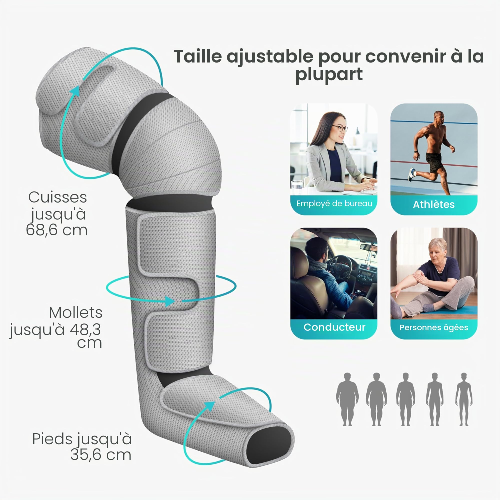 Snailax Masseur de jambes avec chaleur, compression et pétrissage, adapté aux mollets et genoux, 3 modes de massage et 3 niveaux de chaleur, masseur pieds et jambes 3 en 1, cadeau pour hommes et femme