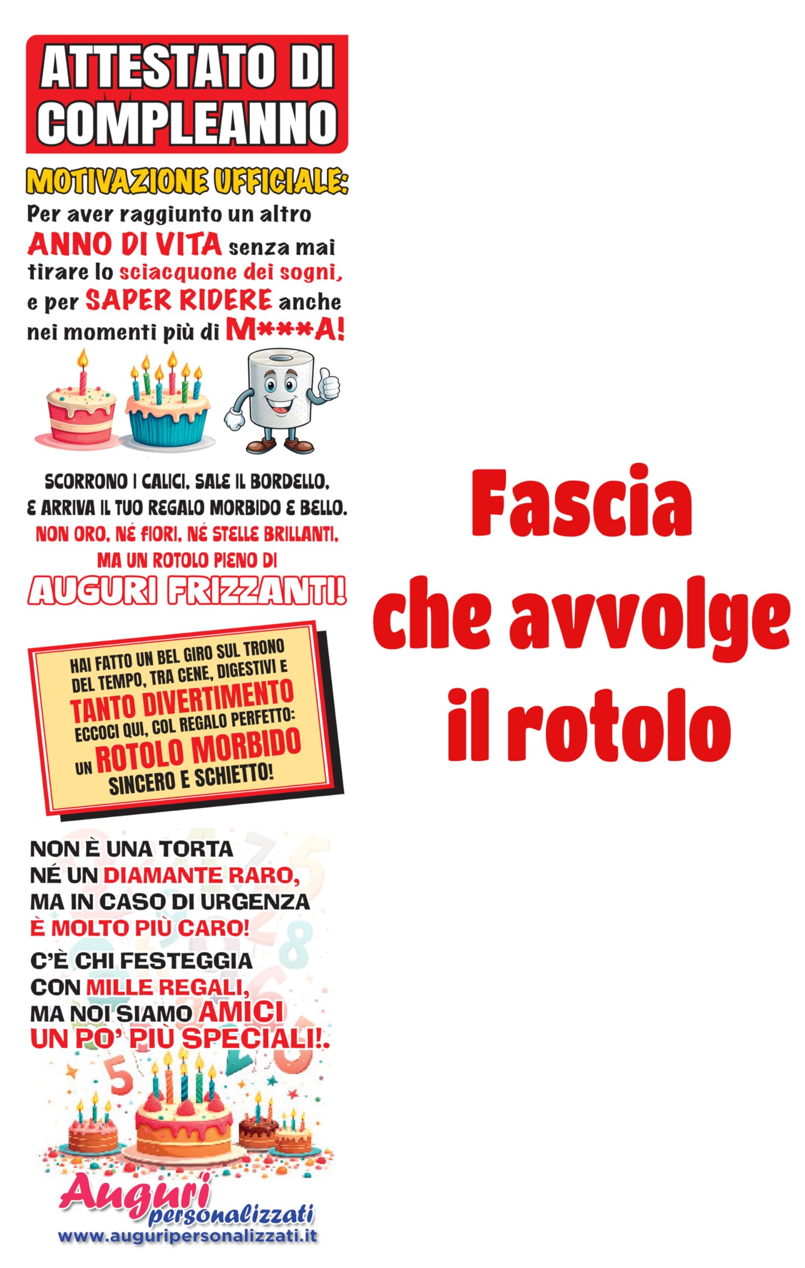 Carta Igienica Divertente 40 Anni – Rotolo Stampato a Colori con Fumetti e Attestato di Compleanno – Gag Regalo Uomo Donna per Festa 40° Compleanno
