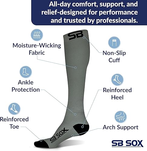 Miniatura 30 de SB SOX - Calcetines de compresión (20-30 mmHg) para hombres y mujeres - Calcetines de compresión para usar todo el día, mejoran el flujo sanguíneo