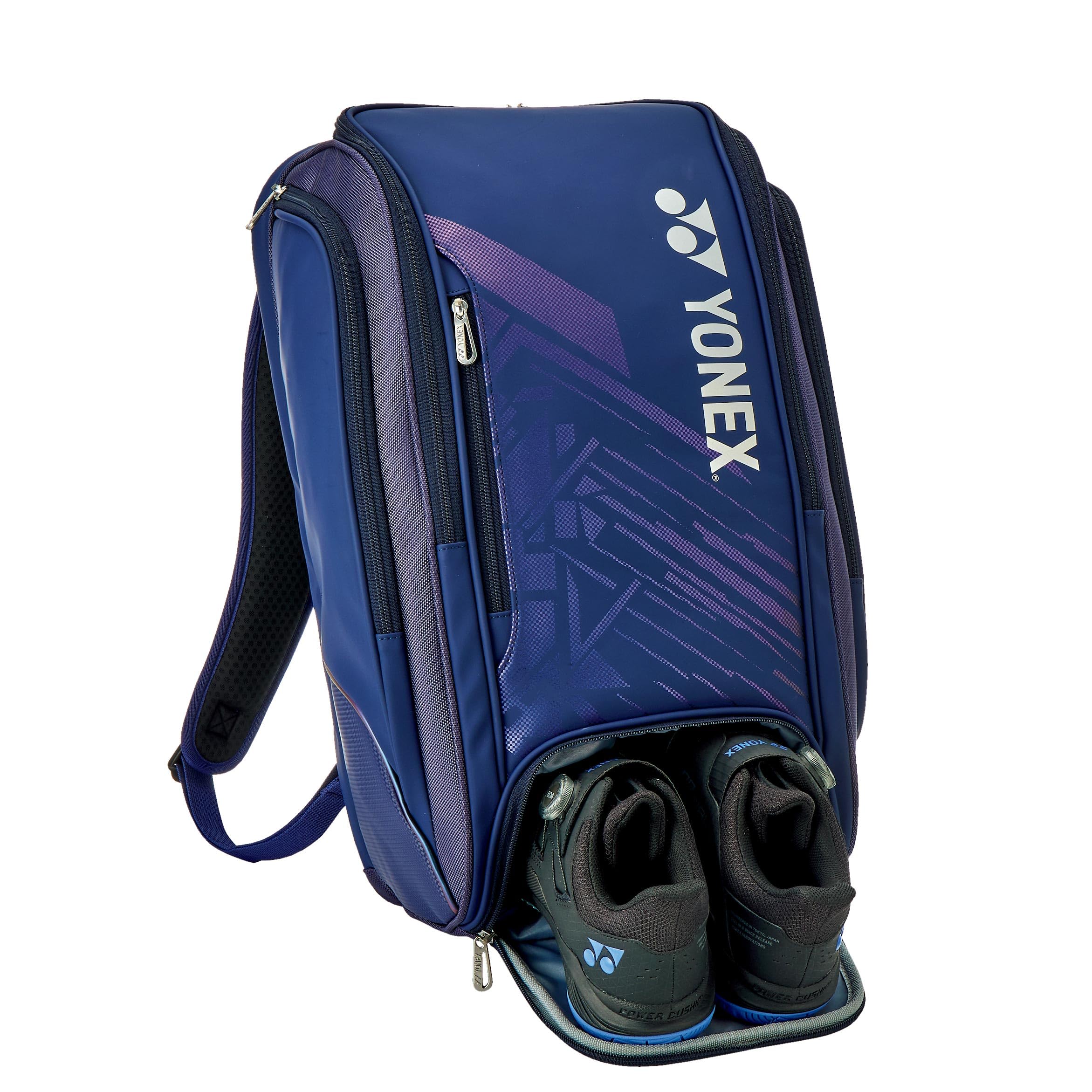 YONEX Expert Backpack with YKK Zippers, Shoe Compartment, Water Bottle Pocket Durable & Stylish Badminton Bag, 30L Capacity, Navy Blue