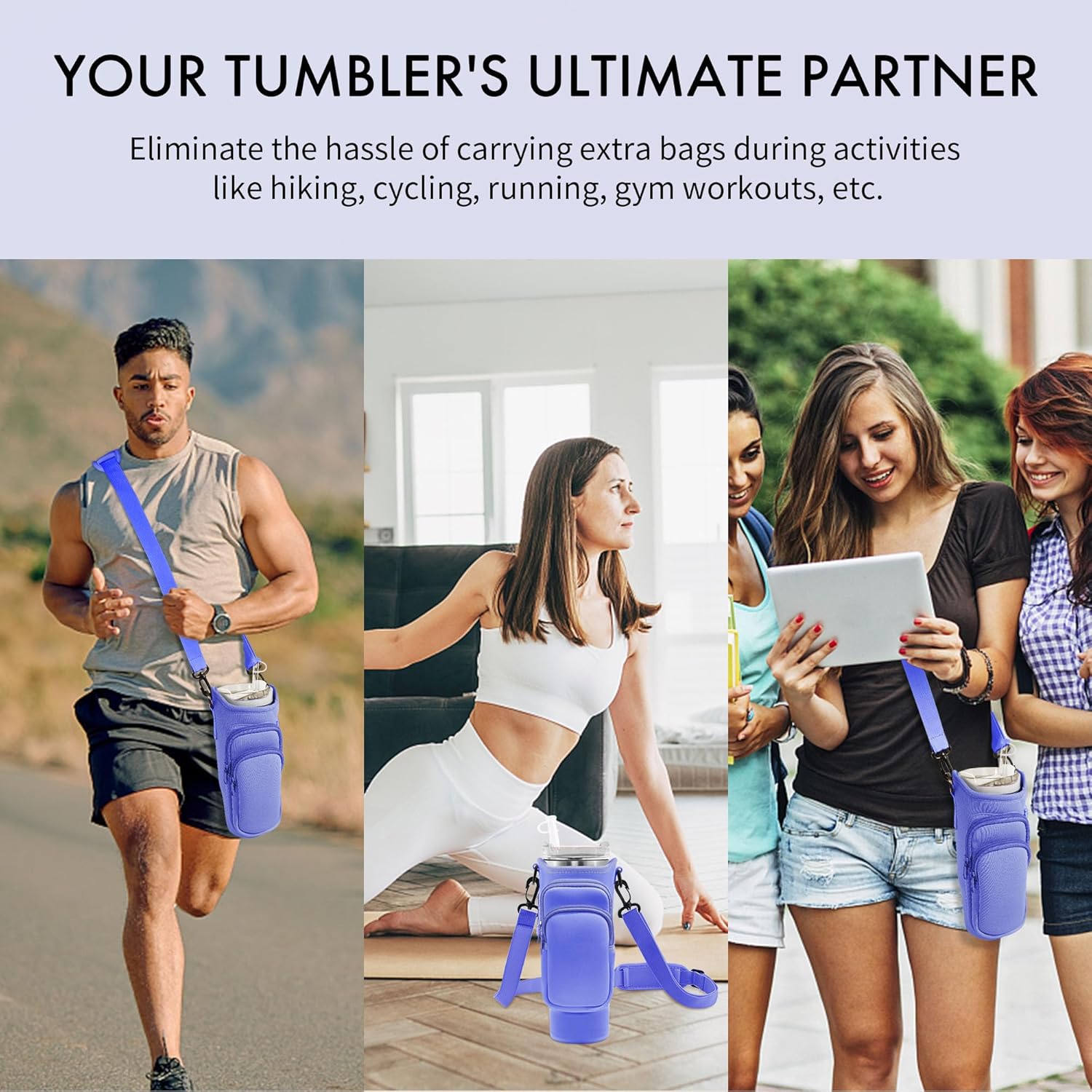 Water Bottle Carrier Bag with Phone Pocket for Stanley Cup 40/30 oz, Water Bottle Holder with Adjustable Strap& Straw Cover, Stanley Cup Accessories - Image 6