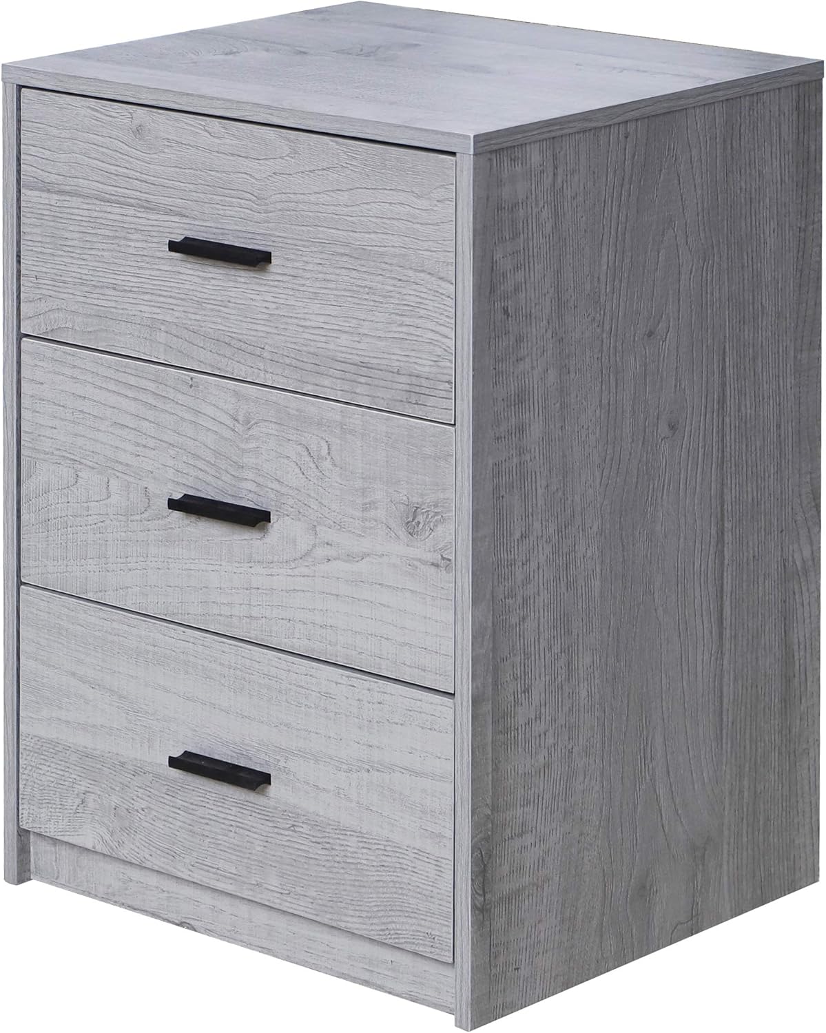 URBNLIVING 3 Drawer Wooden Bedroom Bedside (Ash Grey Oak