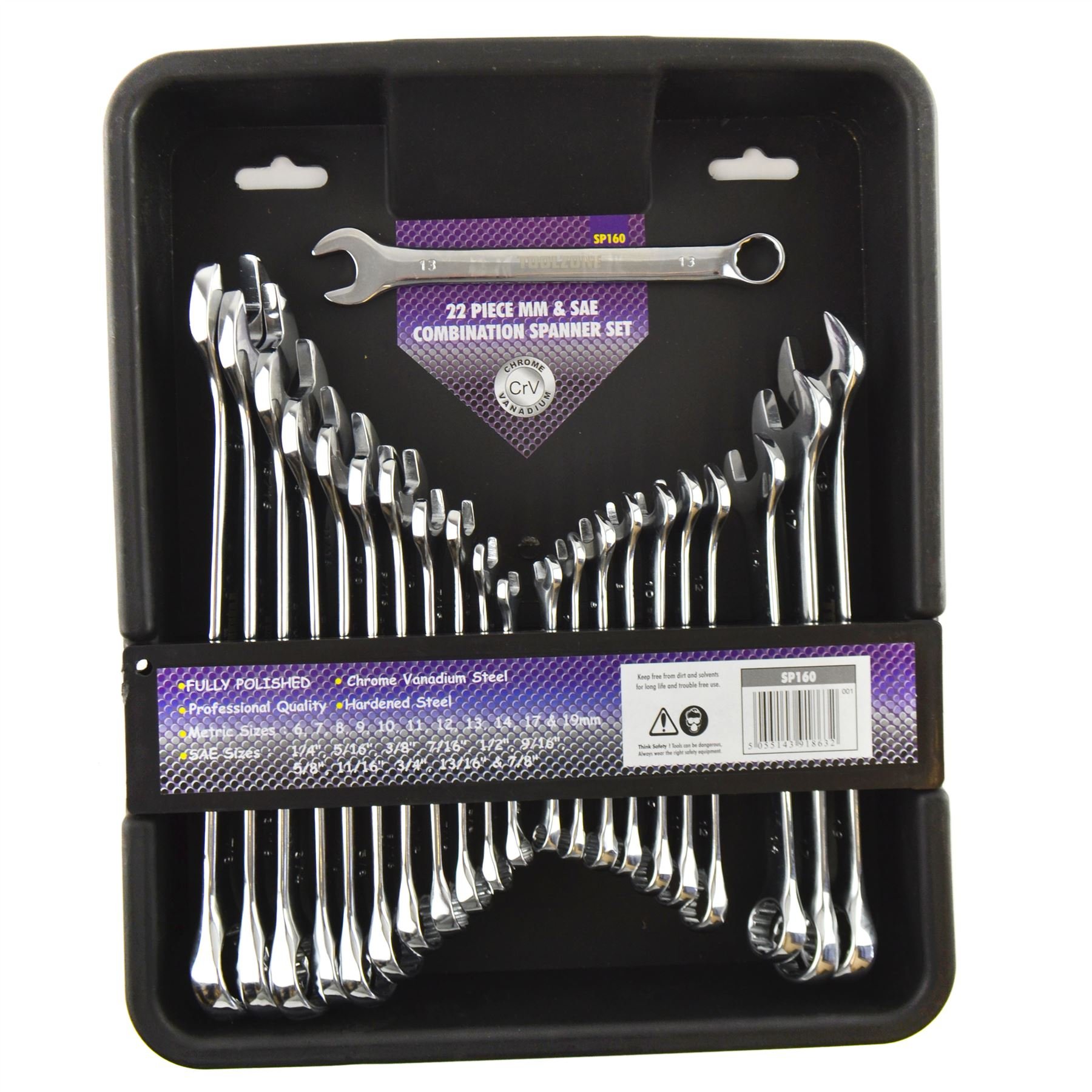 AB Tools 22pc Metric & Imperial AF SAE Combination Spanners Wrench 6-19mm & 1/4"-7/8"