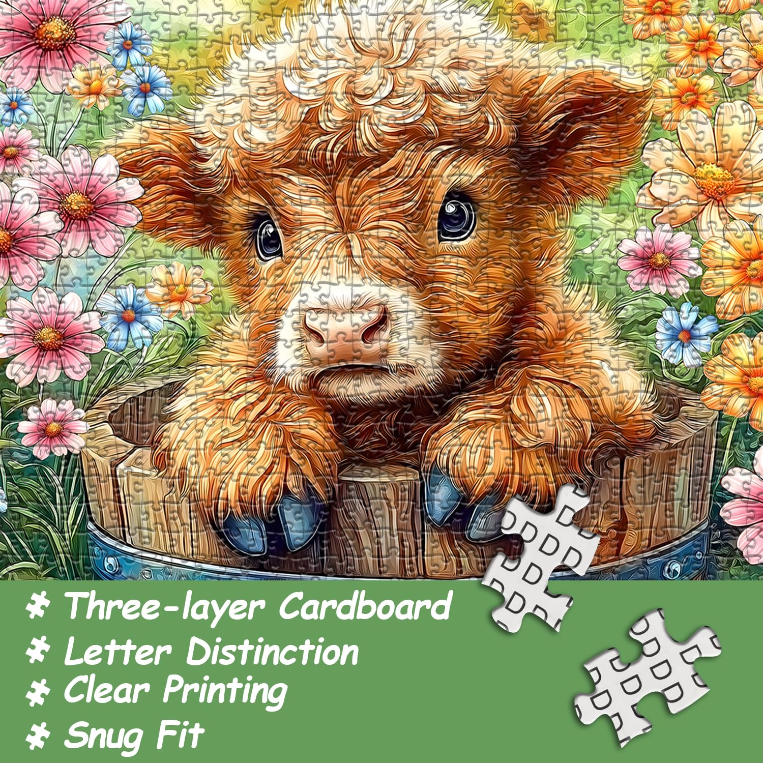 PICKFORU Highland Cow Puzzles for Adults 1000 Pieces, Cute Cow Animal Flower Puzzles for Adults 1000 Pieces, Colorful Floral Garden Jigsaw Puzzles, Nature Plant Scenery Puzzles for Adults - Image 6