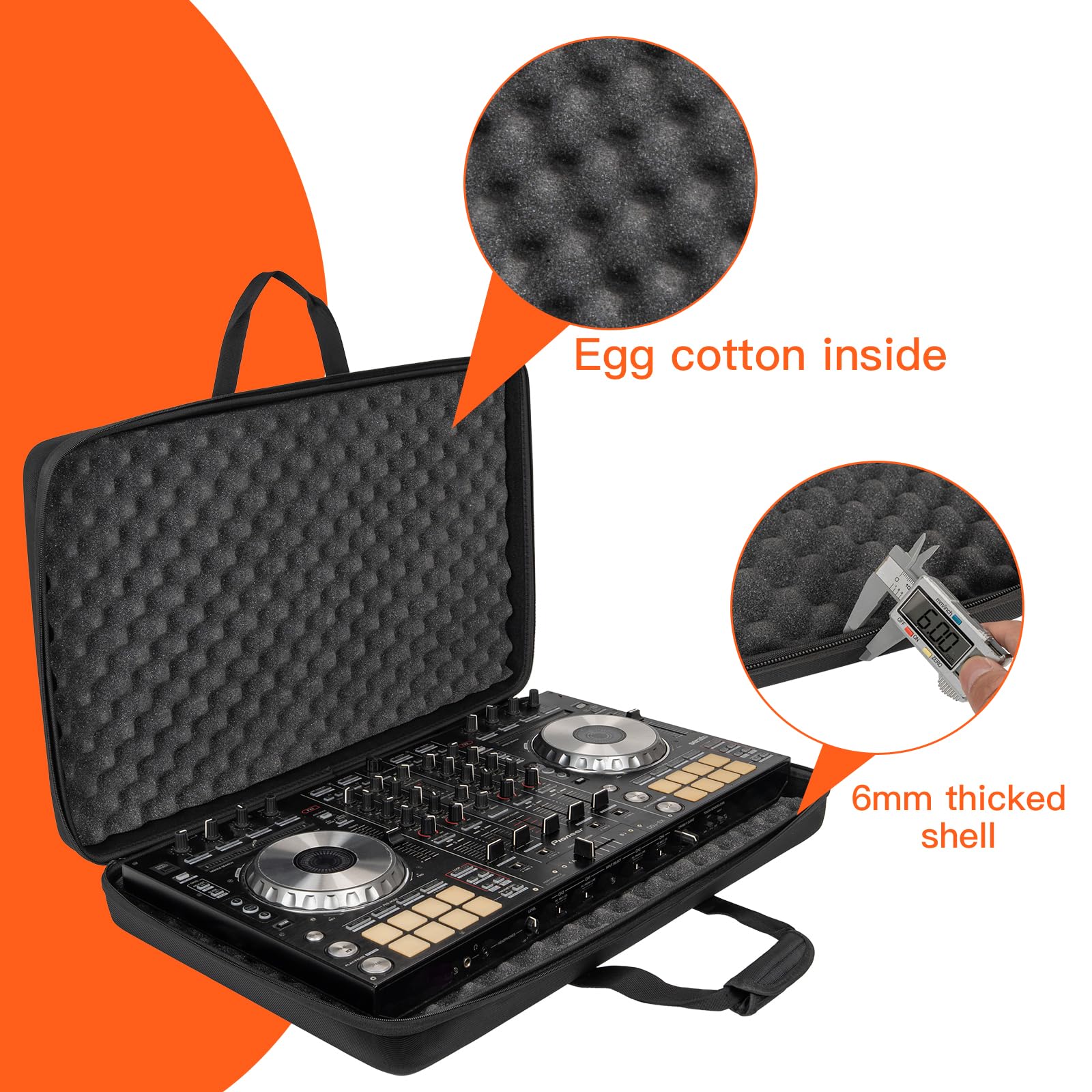 OUUTMEE Borsa rigida per DJ, custodia per controller DJ per Pioneer DDJ, borsa da viaggio per DJ, Nero , DDJ-FLX6/SX2/SX3
