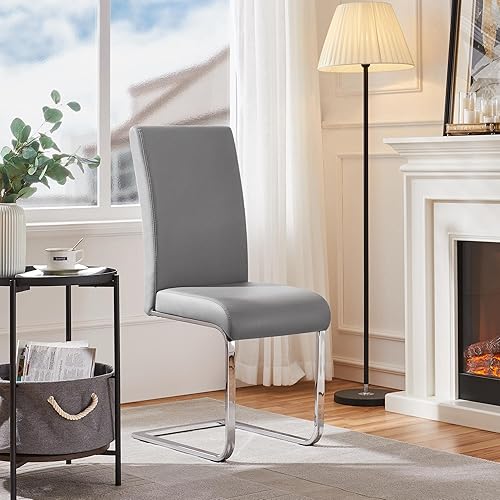 Miniatura 57 de Yaheetech Juego de 2 sillas de comedor modernas tapizadas de piel sintética con respaldo alto y patas metálicas cromadas para cocina, sala de estar,