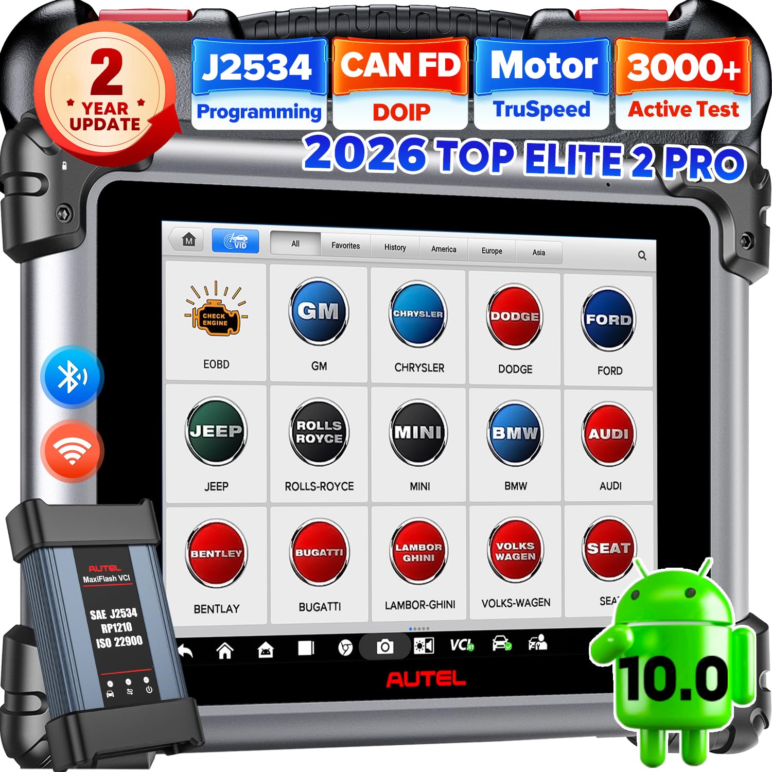 Autel MaxiSys Elite II PRO Diagnostic Tool, 2026 Elite 2 Pro with 2 Years Update, J2534 Reprogramming Tool as MS Ultra Up of MS908S Pro II MK908P, 40+ Resets, 3K+ Active Test, AutoScan 2.0, CANFD DoIP