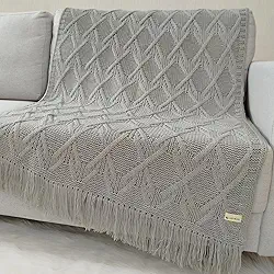 Manta de Tricô Para Sofá Poltrona Cobertor Cama Malha Encorpada 150x90cm Usufruto Decoração Sala L05 (Cinza Grafite)
