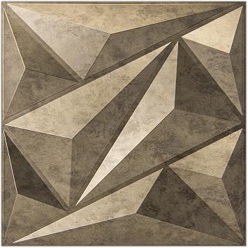 Art3dwallpanels 3D Wall Panels Diamond, PVC Antique Gold | 3D Raised Diamond Wall Tiles, Waterproof Fireproof, 12 Sheets Large Size Pack, Easy DIY Install for Bedroom Living Room Wall