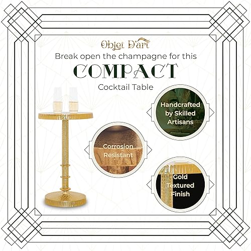 Miniatura 4 de Objet D'Art - Mesa auxiliar redonda dorada pequeña de Objet D'Art, acento, extremo, pedestal, Martini, mesa de cóctel y bebida para sala de estar y