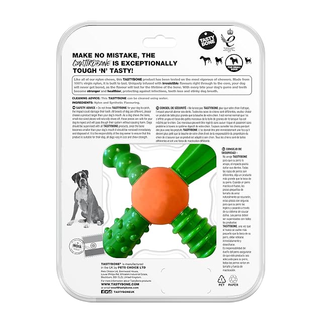 Foto 2 de 8 de Tasty Bone QuattroBone - Juguete masticable de Nailon para Perros pequeños (Pollo Tikka), Indestructible…