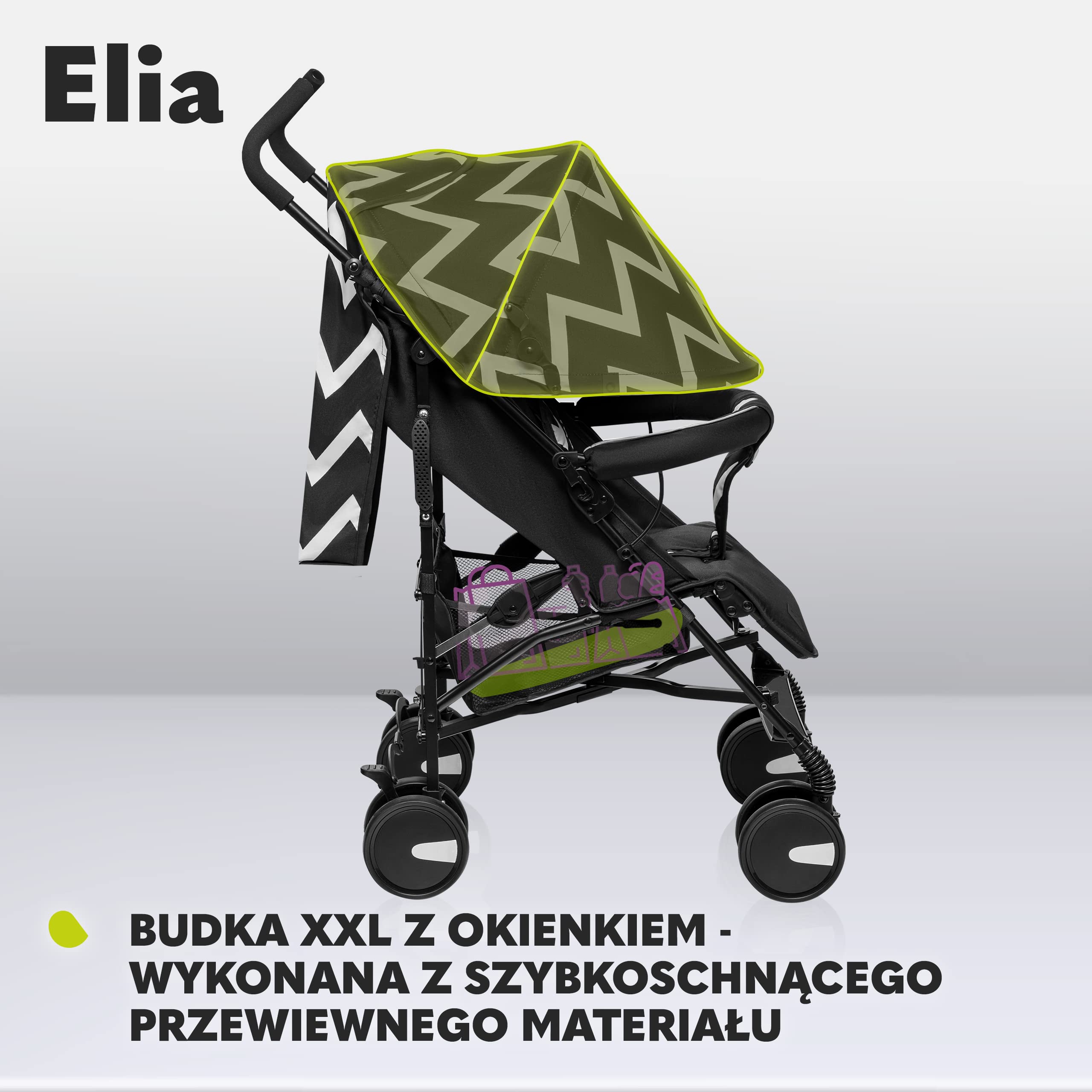 Lionelo ELIA Lekki wózek dziecięcy dla małych dzieci w wieku od 6 miesięcy do 3 lat, kompaktowy i składany wózek dziecięcy z osłoną przeciwsłoneczną XXL, 5-punktowa uprząż bezpieczeństwa, amortyzujące
