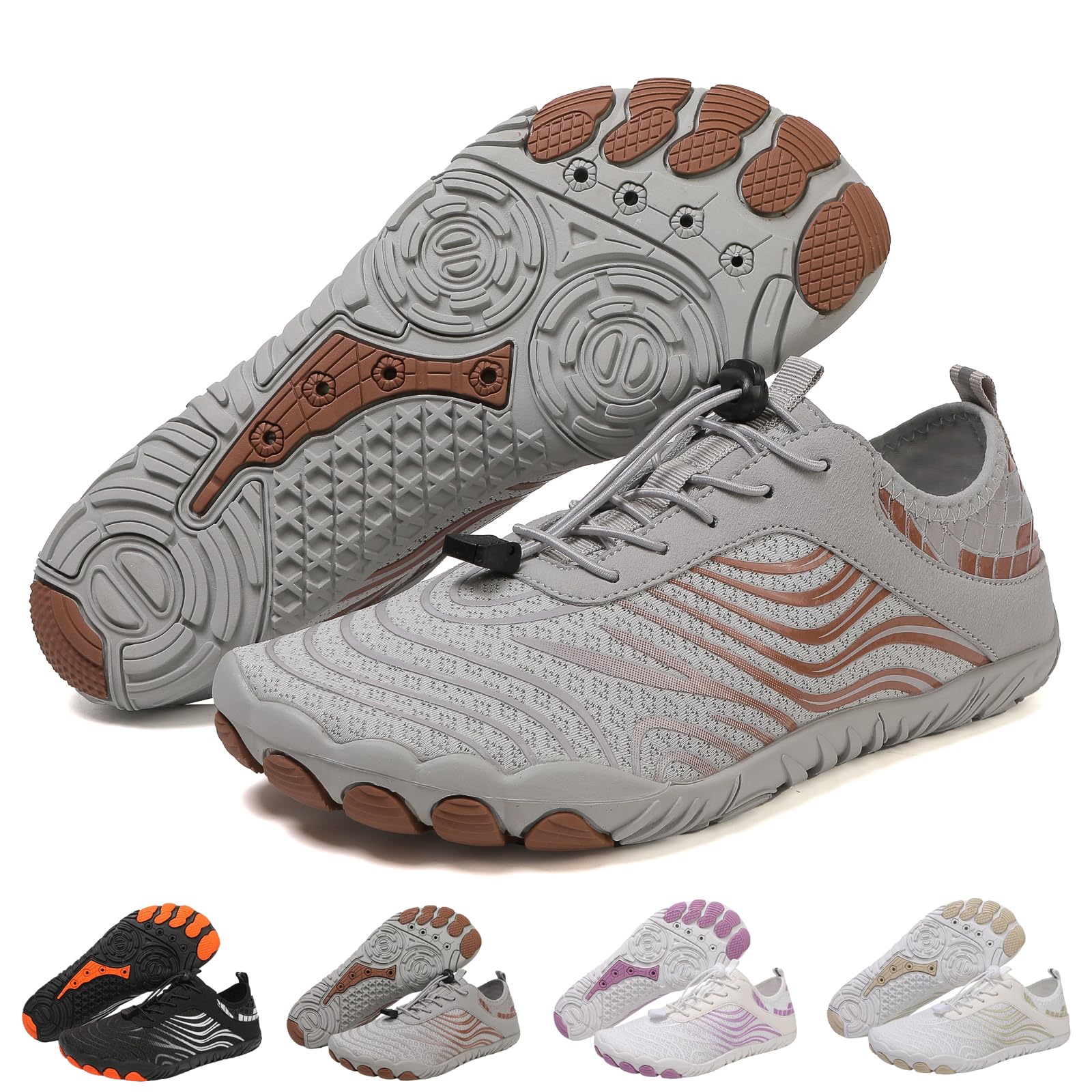 Grounded Barefoot Footwear for Men Women, Hiking Shoes with Wide Toe Box, Wading Water Vitality Non-Slip Trail Shoes (H02 Gray, Adult, Men, 10, Numeric, US Footwear Size System, Medium)