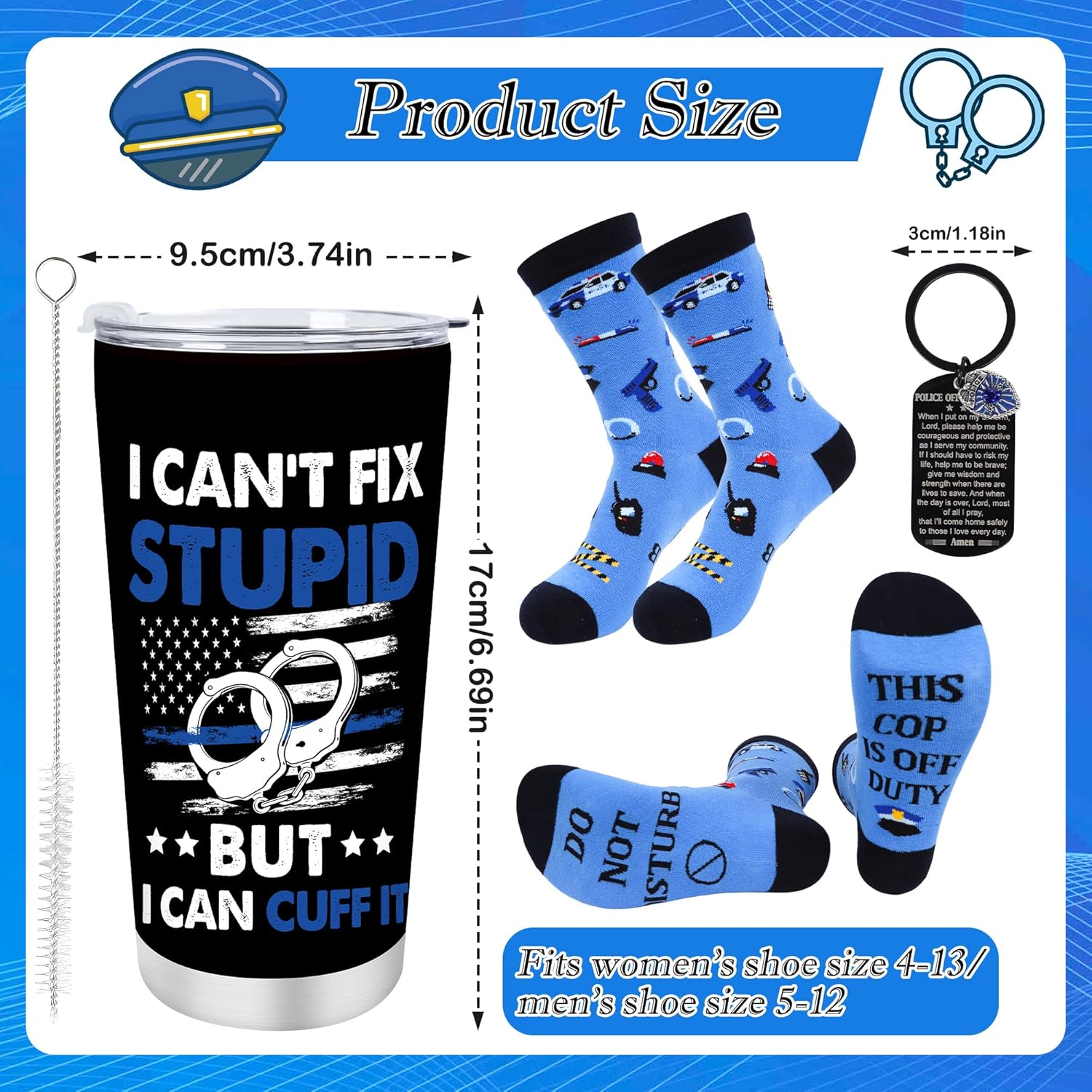 Keluna 3Pcs Police Gifts For Men, Policeman Captain Appreciation Gifts, 20Oz Insulated Tumbler, Socks, Keychain, Police Academy Graduation Christmas Birthday Retirement Gift for Dad Son Husband - Image 2