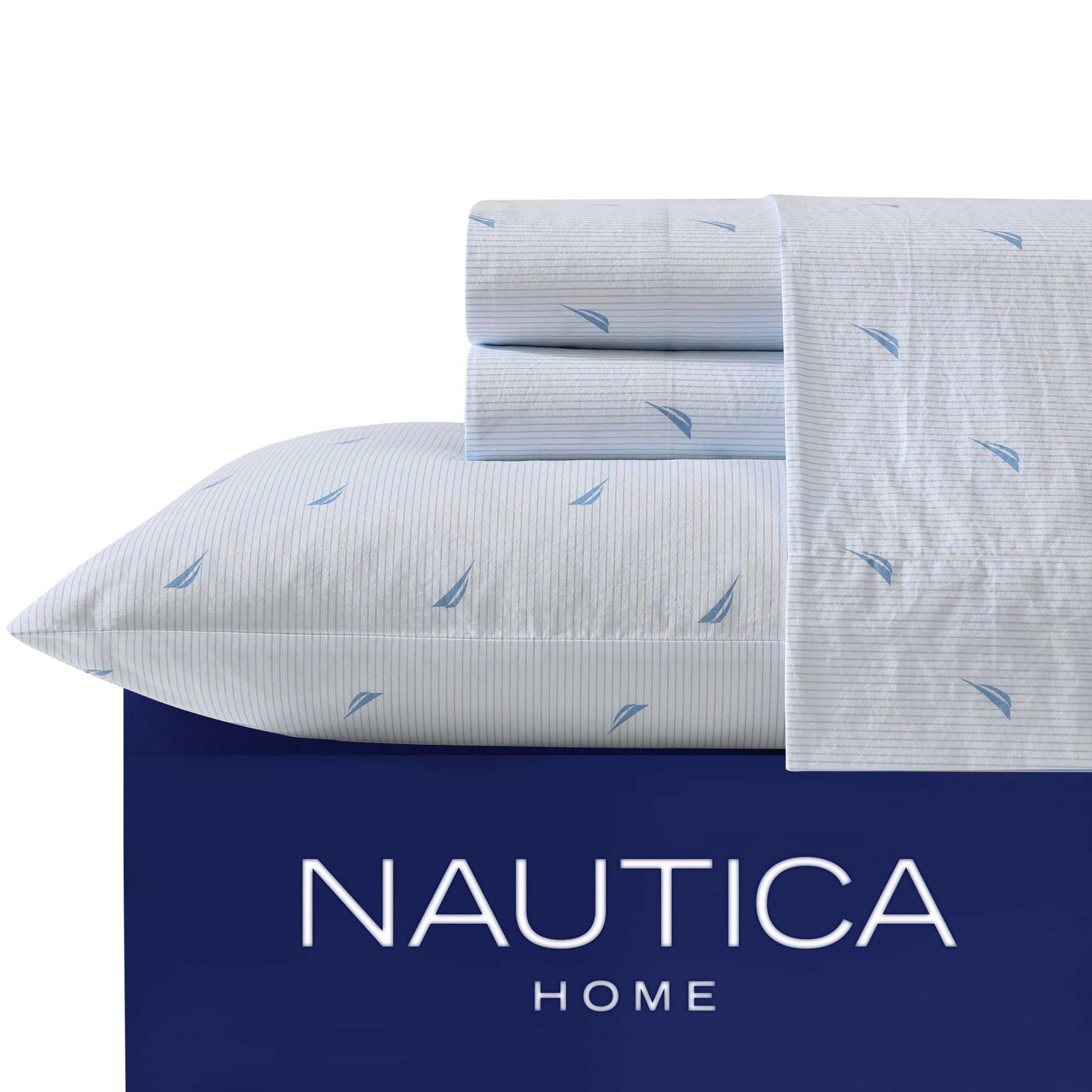 Nautica - Sábanas matrimoniales, Juego de Ropa de Cama de percal de algodón, vigorizante y Fresco, Ligero y Transpirable (Rayas de Barco, matrimonial)