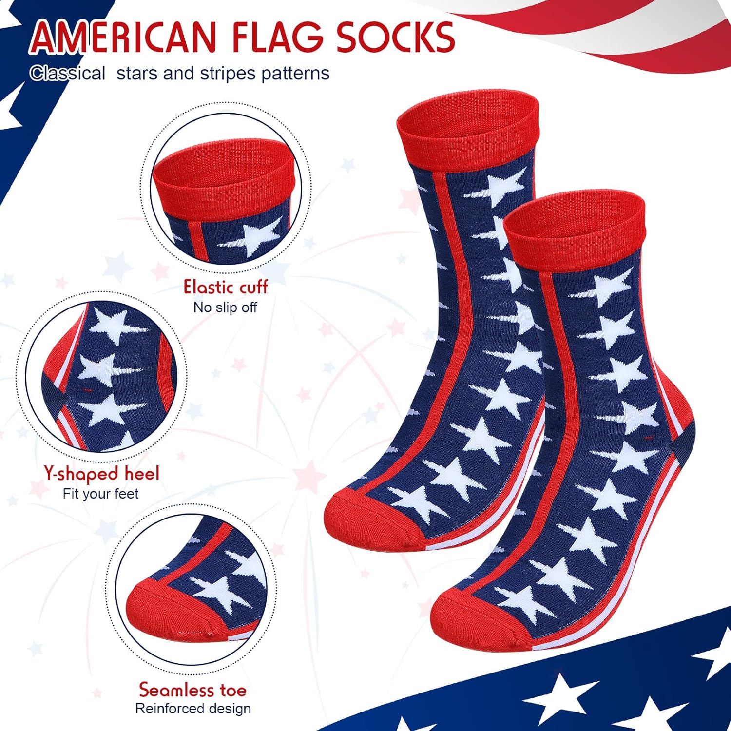 Outus 12 Pairs American Flag Socks for Men Patriotic Crew Stars and Stripes Dress White Red and Blue Veteran Military Cotton Socks for Memorial - Image 4