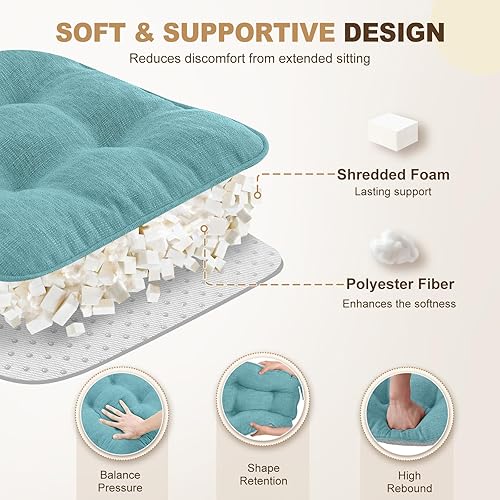 Miniatura 3 de downluxe Cojines para sillas de interior para sillas de comedor, almohadillas de espuma viscoelástica texturizadas para sillas de cocina con lazos y