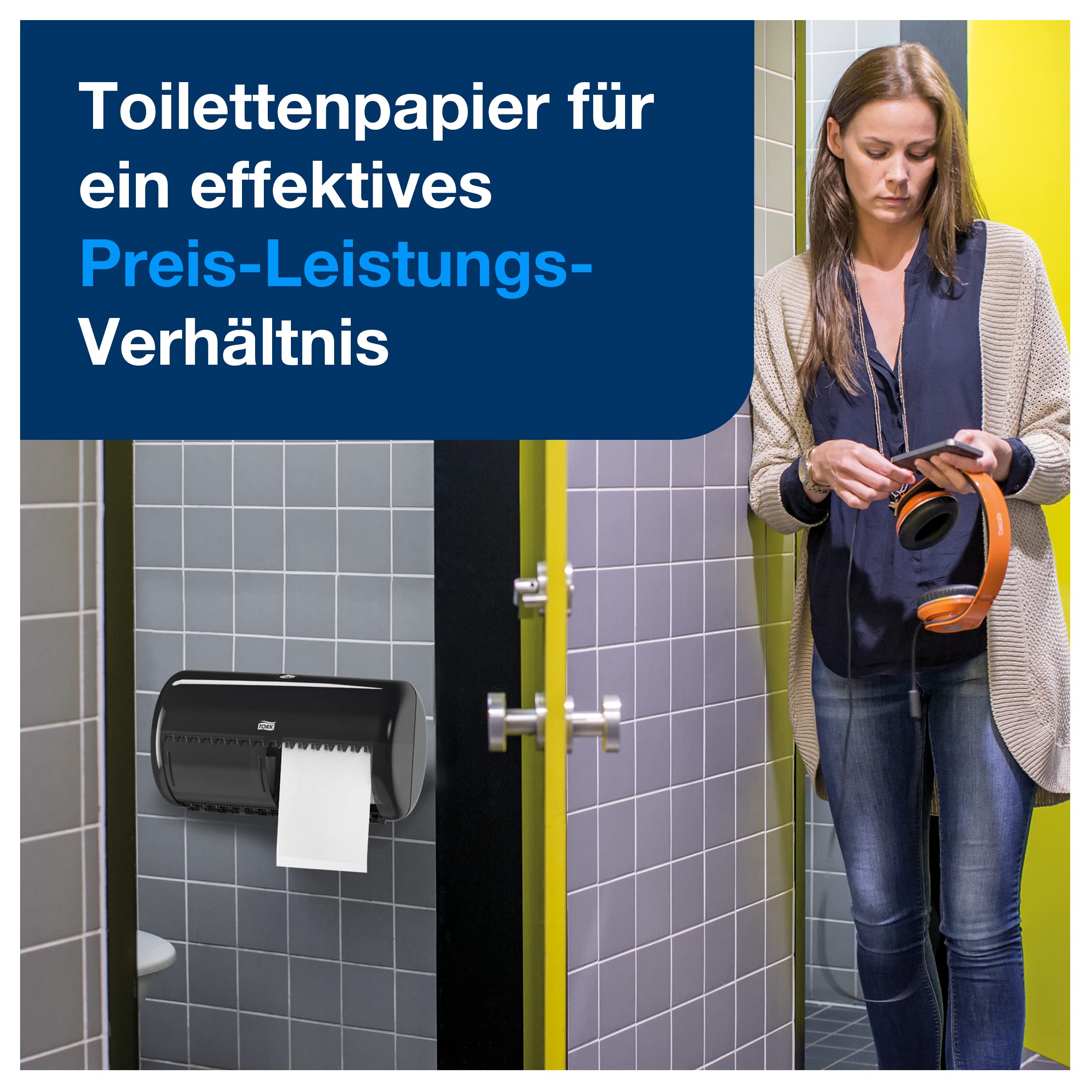 Tork 557008 Spender für Kleinrollen Toilettenpapier T4 in Schwarz / Hygienischer Papierspender für Toiletten im Elevation Design