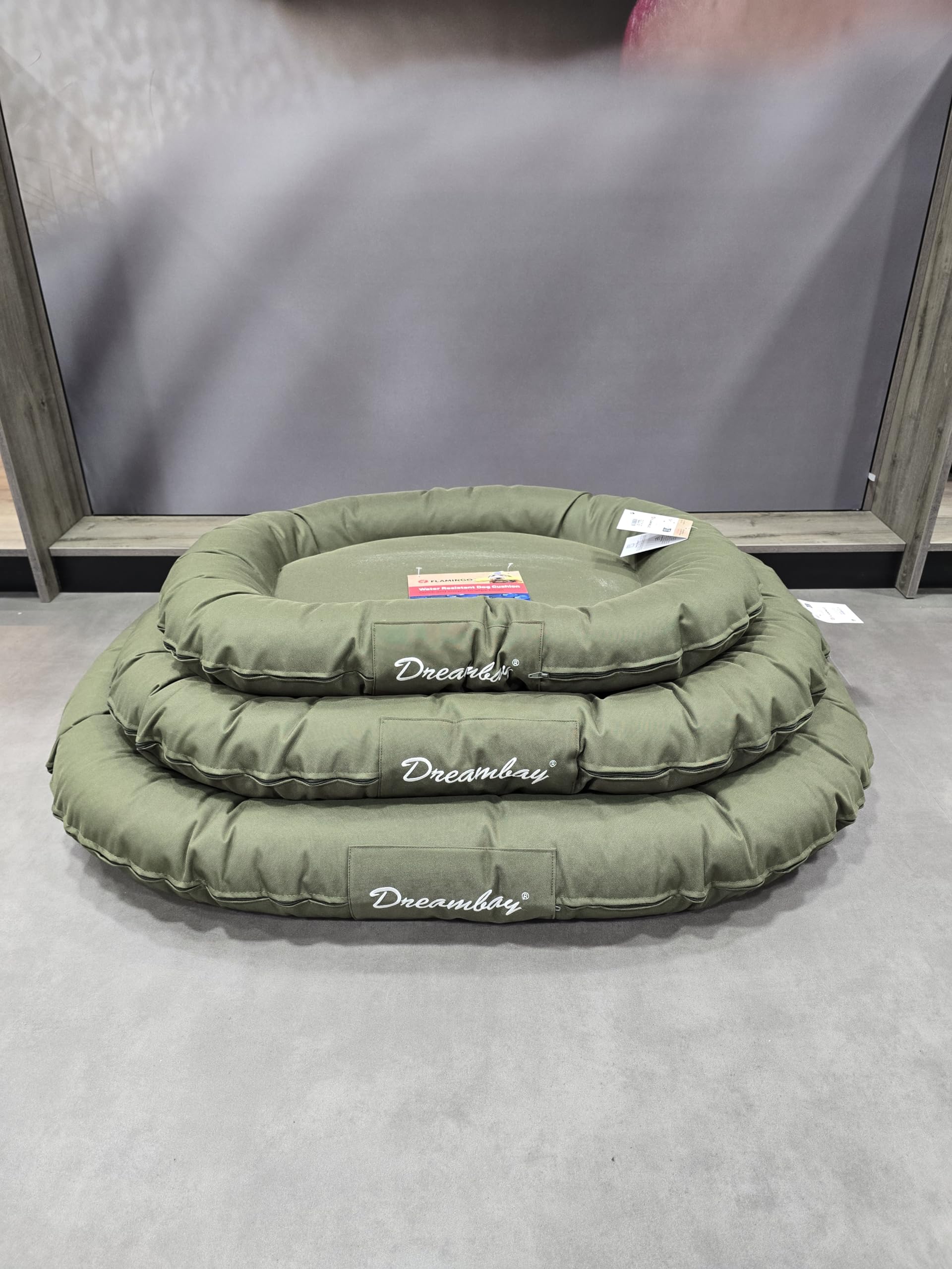 Flamingo Panier Dreambay® Ovale Vert Olive 100x75x15cm - Lavable - Housse Amovible avec Fermeture éclair - Déperlant