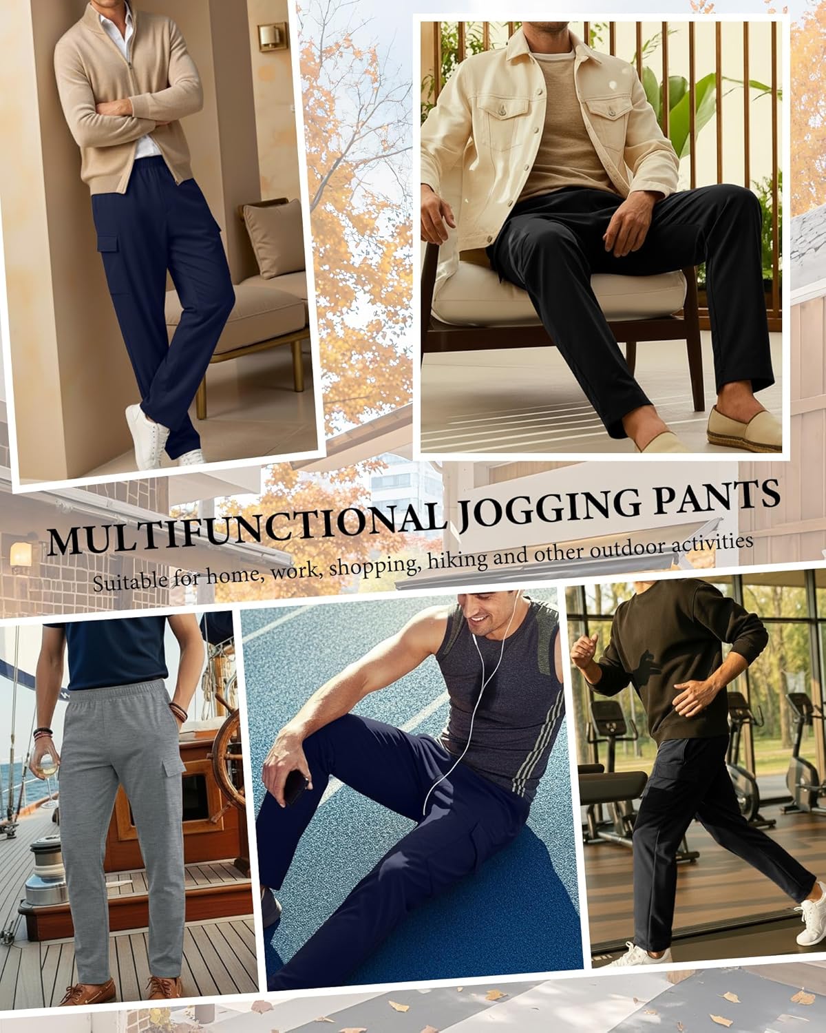 3 Pack Men's Cargo Sweatpants Baggy Joggers Lightweight Casual Built-in Drawstring Tapered Pants with Pockets - Image 4