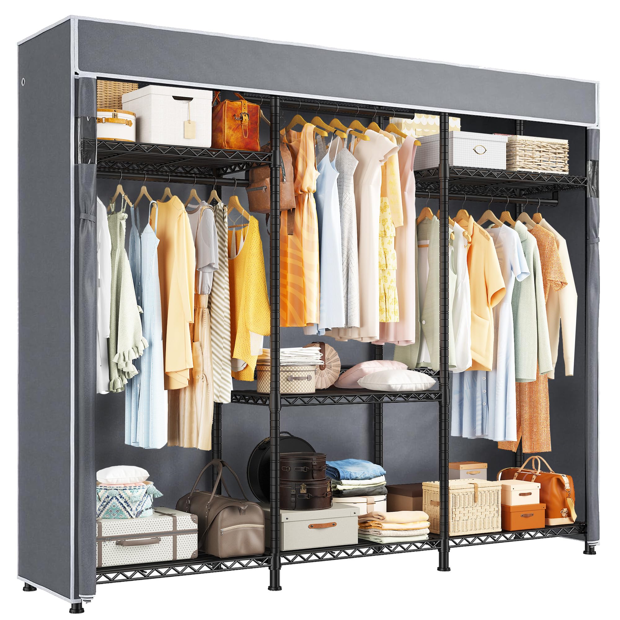 Photo 1 of Raybee Clothes Rack, Heavy Duty Portable Closet with Cover, 3 Rods, 800LBS