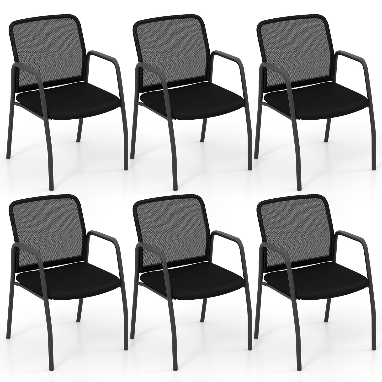 COSTWAY Reception Chairs Set of 2/4/6, Metal Frame Mesh Office Chair with Padded Seat, Stackable Conference Meeting Chairs Guest Seats for Home Office Waiting Room (6PCS)