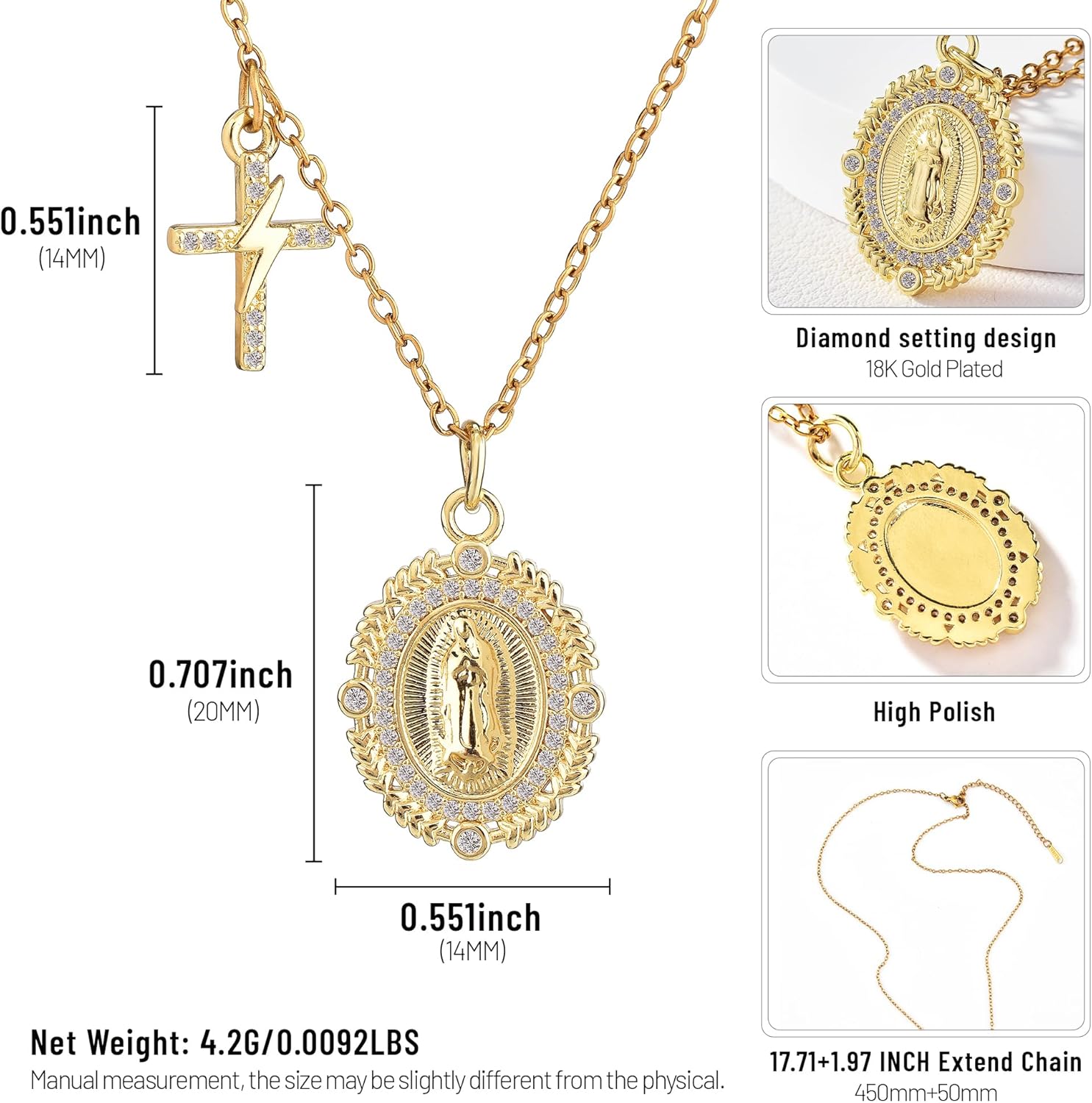 Virgin Mary Prayer Necklace Our Lady of Guadalupe Amulet Pendant for Women Jewelry Gift Simple Gold Cross Pendant Necklace - Image 4