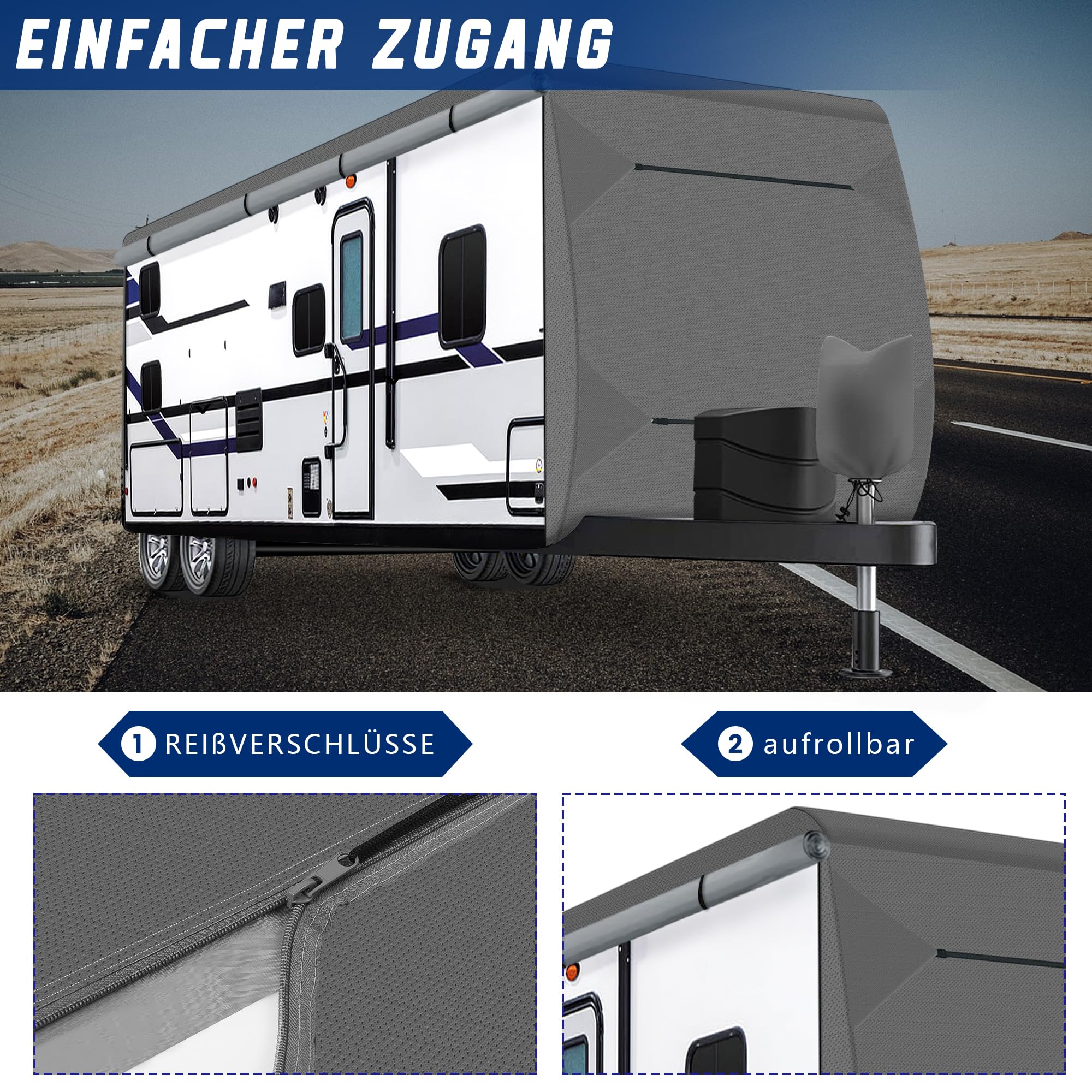 Wohnwagen Schutzhülle 500–550 cm, wasserdichte Wohnwagen Abdeckung | UV-beständige und Frostsichere Wohnwagenhülle, Atmungsaktive Schutzhülle für Wohnwagen mit Zubehör
