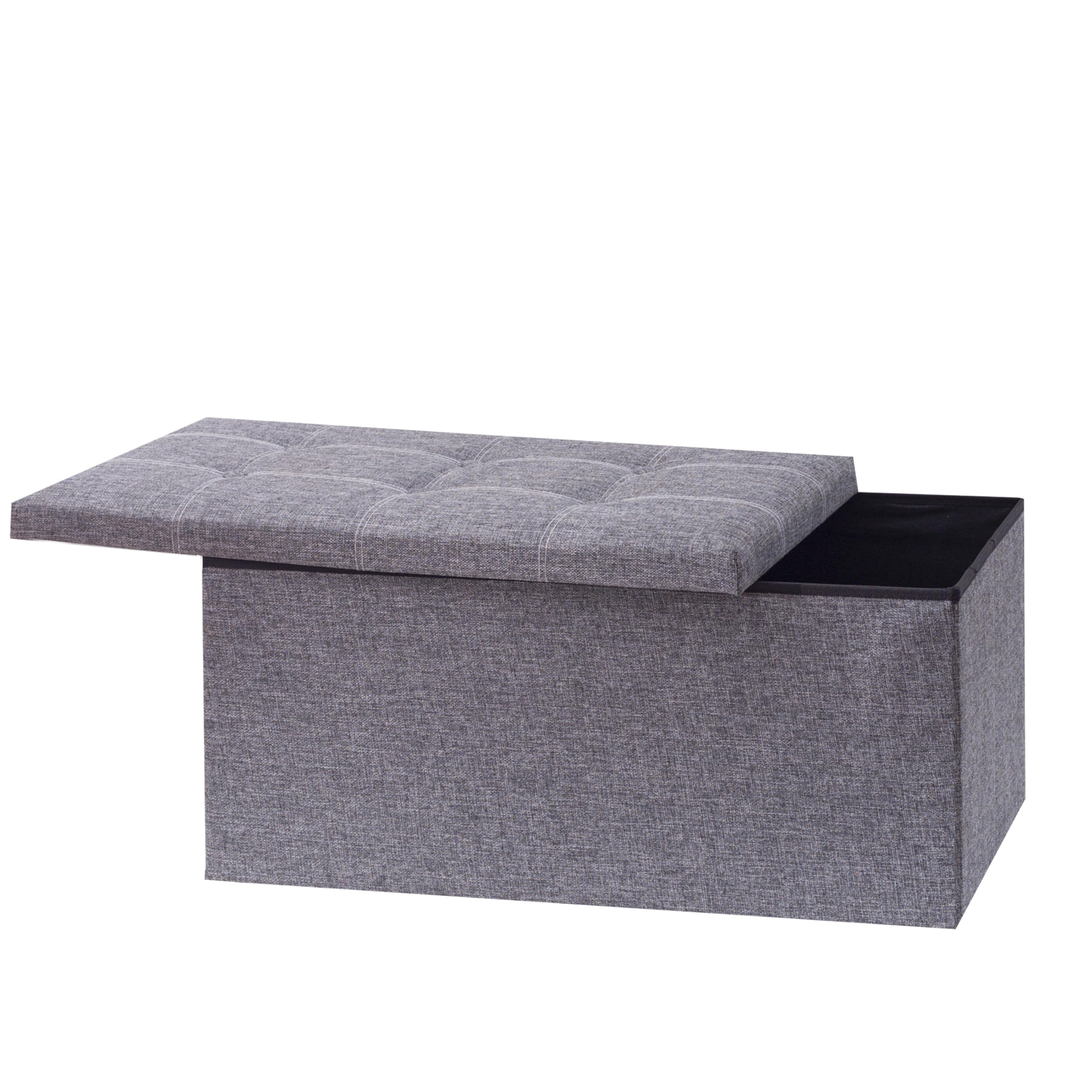 CMY Folding Ottoman Storage Boxs Footstool Toy Chest Seat Cube Bench Grey Linen Footrest Living Room Furniture 76.5x38x38cm (Grey)