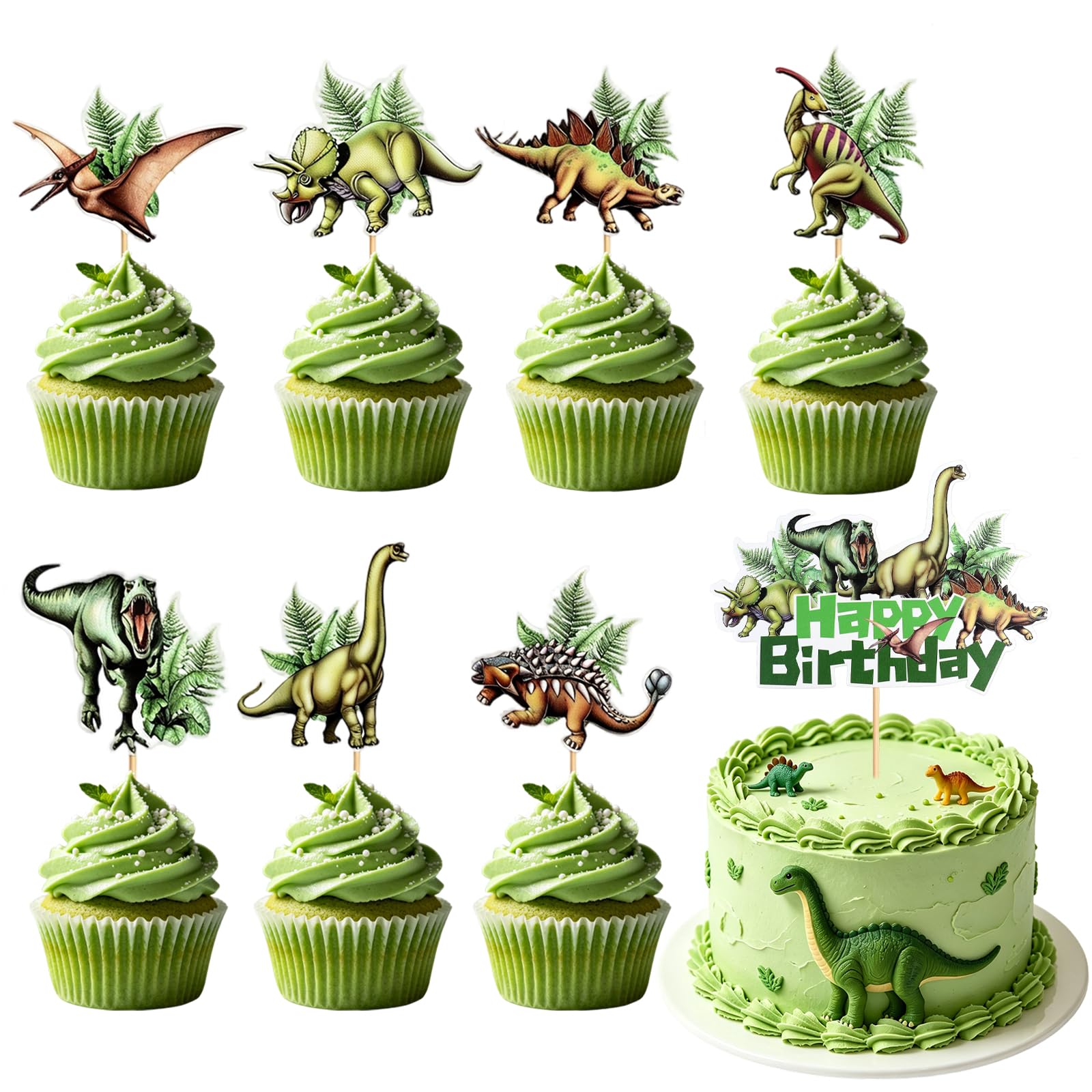 8 Pcs Dinosaur Cake Toppers Set, Dinosaur Cupcake Toppers Animal Cakes Decorations, Suitable for Jungle Dinosaurs Theme Party Boy and Girl Birthday Cakes Decoration