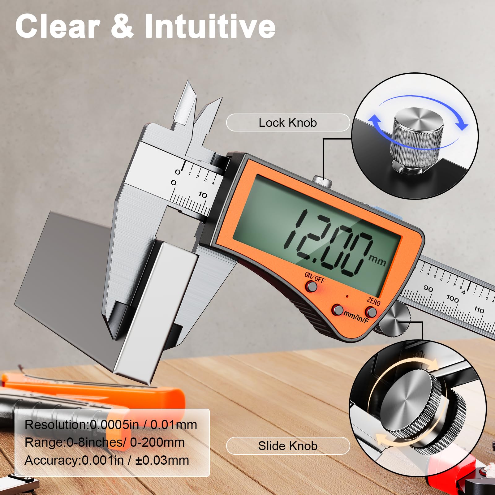 Preciva Calibrador digital recargable, micrómetro de acero inoxidable de pantalla grande con protección IP54