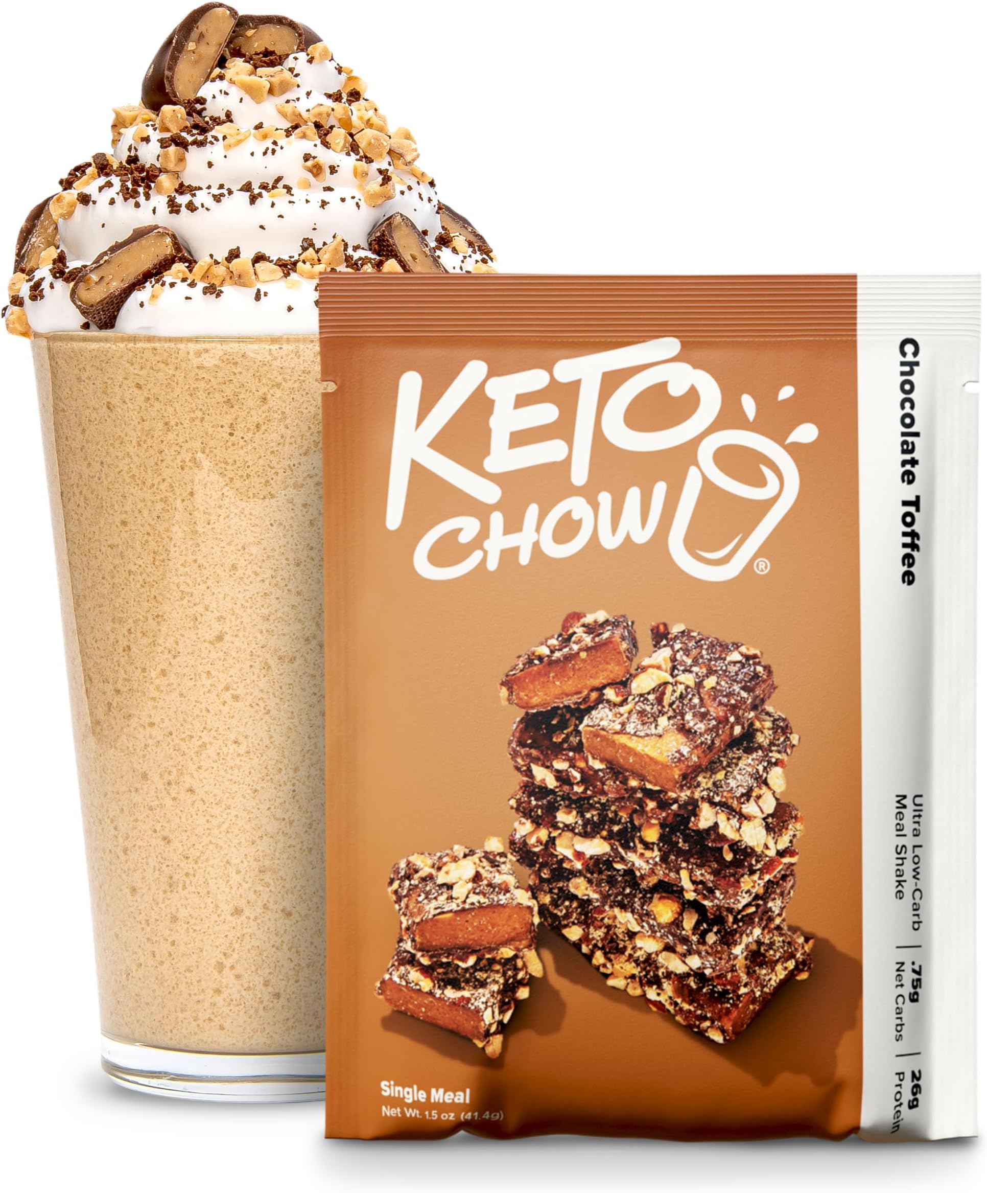 Keto Chow Chocolate Toffee Meal Replacement Shake Powder, 1 Meal