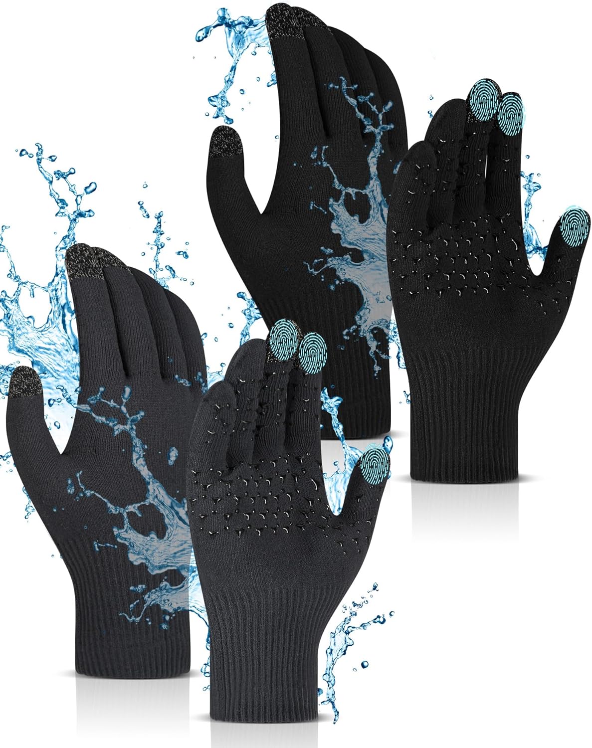 Eurzom Winter Thermal Waterproof Gloves for Adult Knit Windproof Touchscreen Non Slip 3-layer Warm Gloves for Hiking Skating