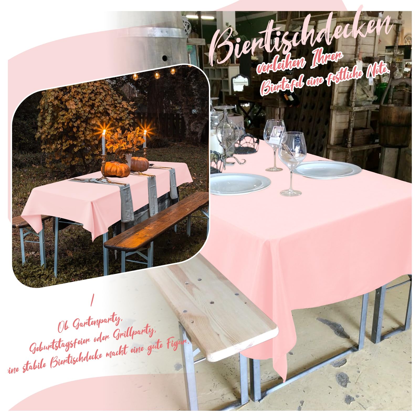 6 Stück Rosa Biertisch Tischdecke universal für 50cm u.70cm Biertische Hussen für Biertisch, Blickdichte Polyester Biertischhussen Biertisch-Husse Rechteckige Tischdecken Waschbar-250x100cm