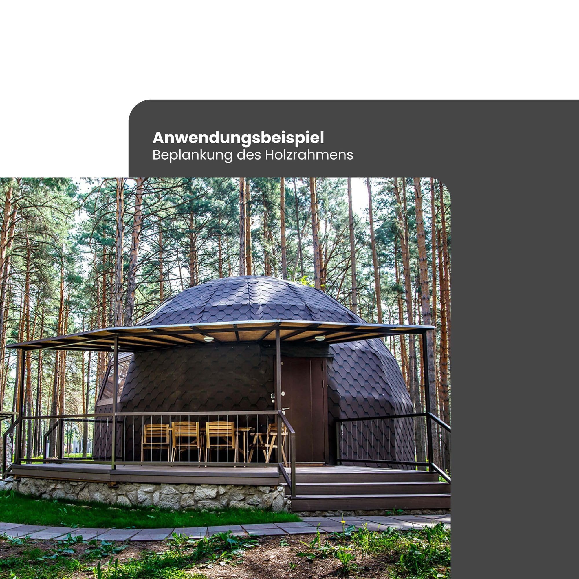 19m² Bausatz Gartenhaus, 1 Etage, Long Dome Braun Holz | Tiny House, Holzhaus, Set mit allen Einzelteilen für Holzrahmen, Innen- & Außen individuell gestaltbar