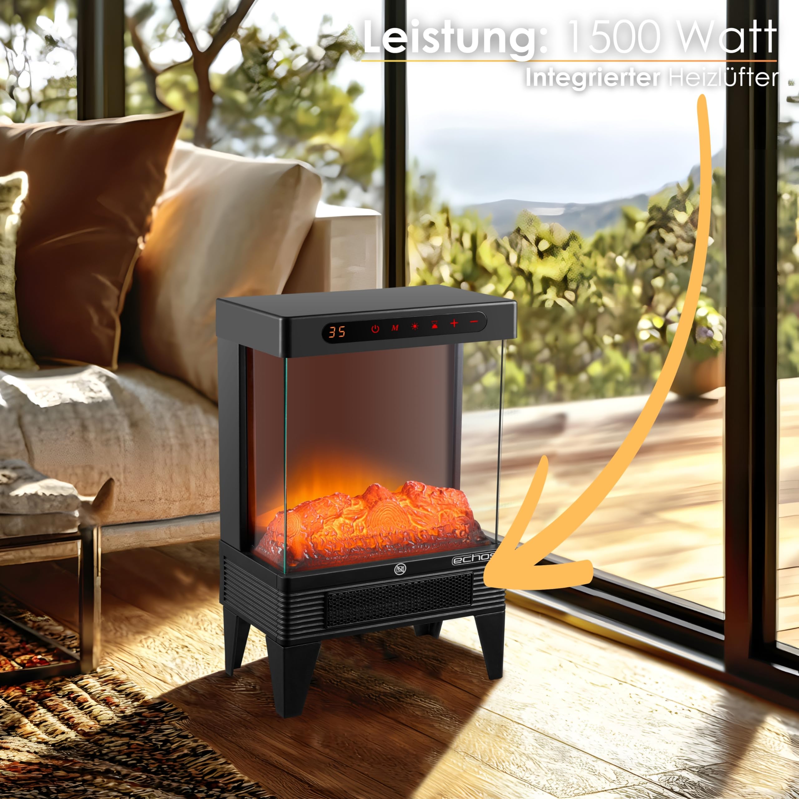 Elektrokamin mit Heizung Heizlüfter energiesparend 1500W Elektro Kamin mit Heizung Kaminillusion Flammeneffekt Elektroheizung geräuscharm Kaminofen Elektrischer Heizung Fernbedienung