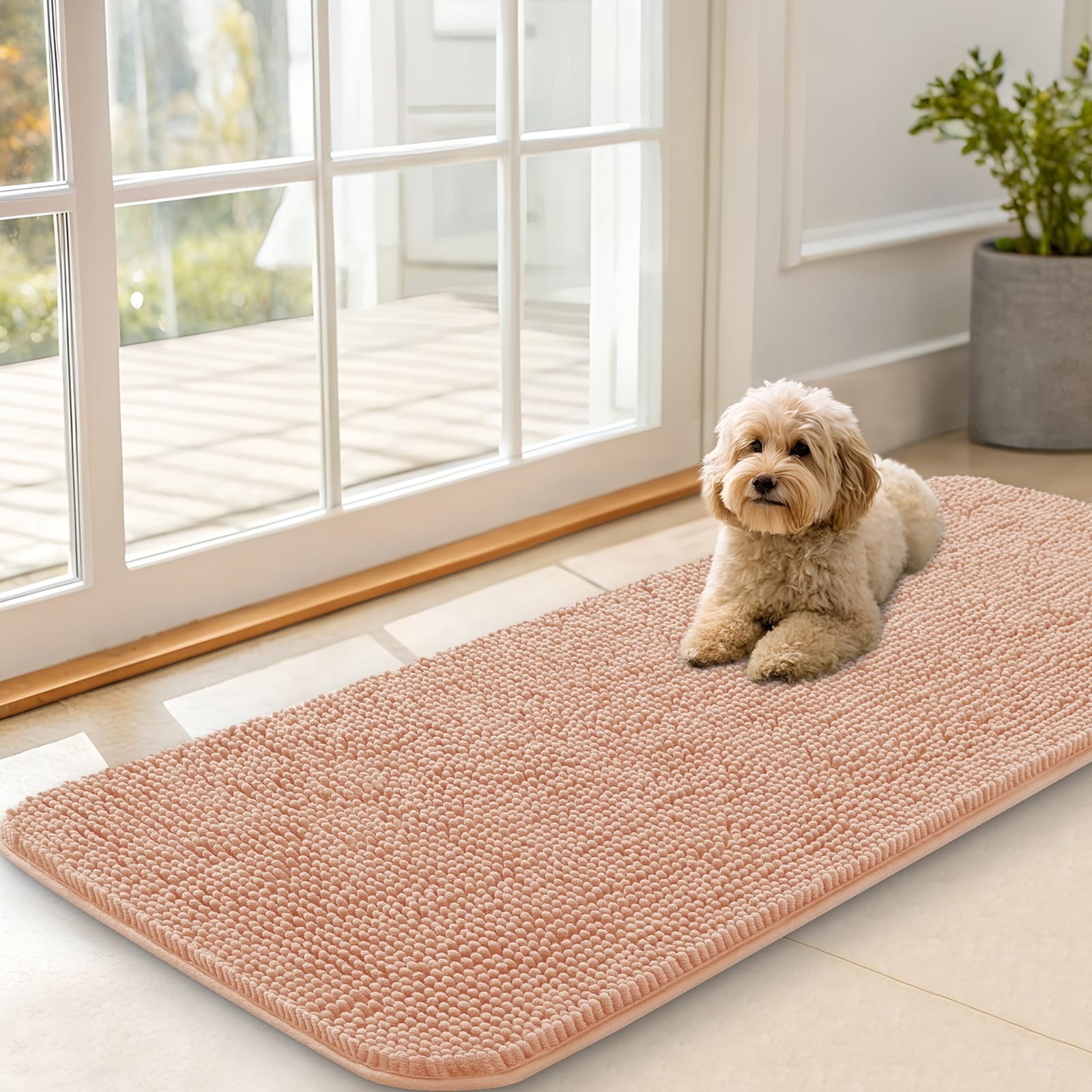 OLANLY Dog Door Mat for Muddy Paws 47x20, Super Absorbent Chenille Mud Mat