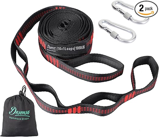 Hammock Tree Straps, Portable 10 FT Long 16+1Loops Adjustable Suspension Straps, 100% No Stretch&Lightweight, 1400 LBS Combined Hammock Accessories, Fits All Hammocks