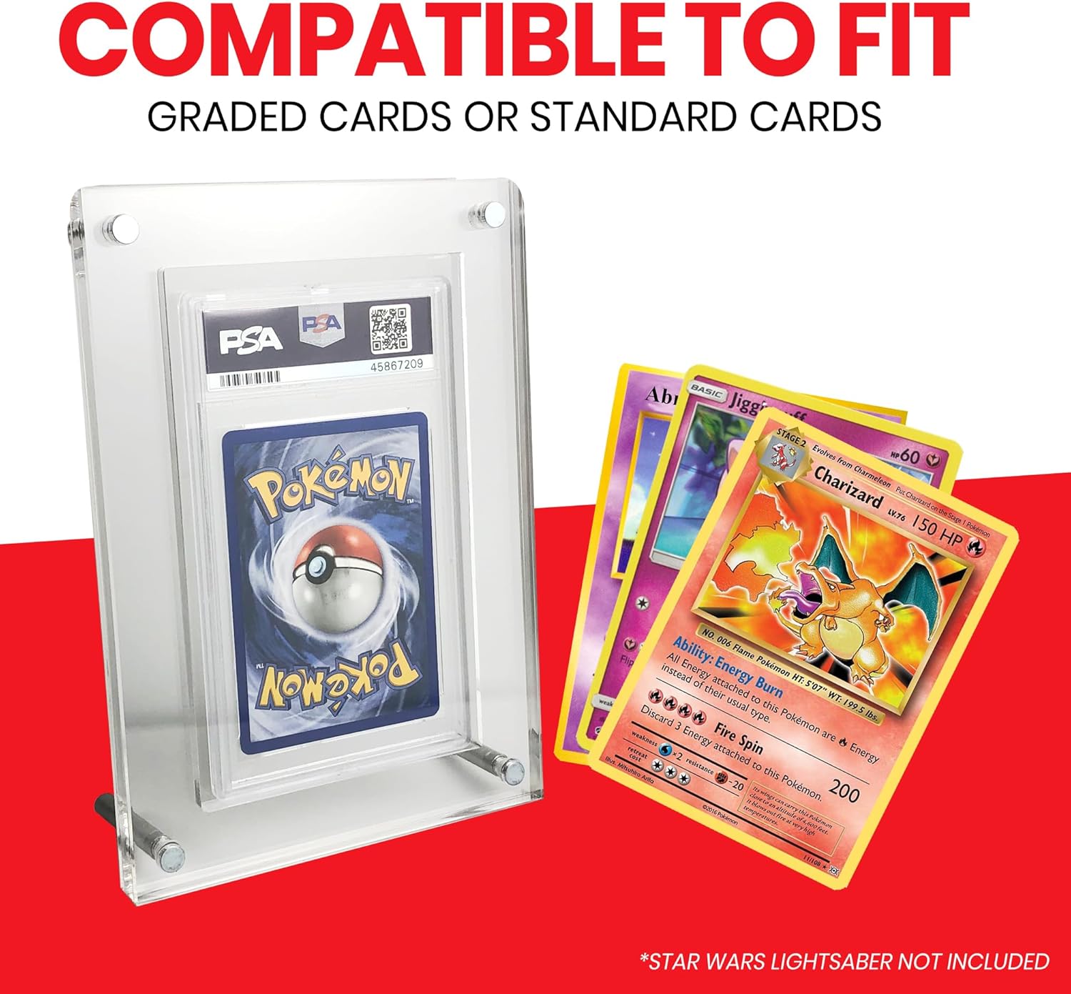 EVORETRO PSA Graded Card Display Stand (2 Pack) - PSA Card Display Acrylic Case Holder with Acid-Free Slab Frame & Metal Stand for Pokemon, Basketball, Baseball, Football, Trading Cards Protection