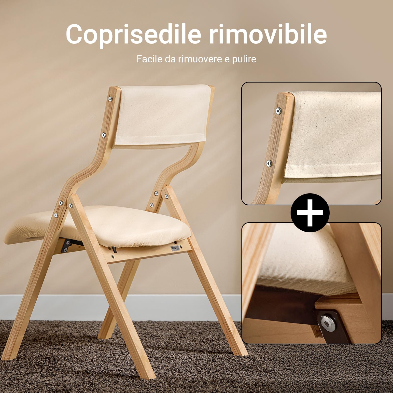 SoBuy Lotto da 4 Sedie Pieghevoli da Pranzo con Seduta e Schienale Imbottiti, Design Elegante e Salvaspazio Sedie Pieghevoli da Interno, Perfette per Cucina, Ufficio ed Esterno, Beige FST40-W