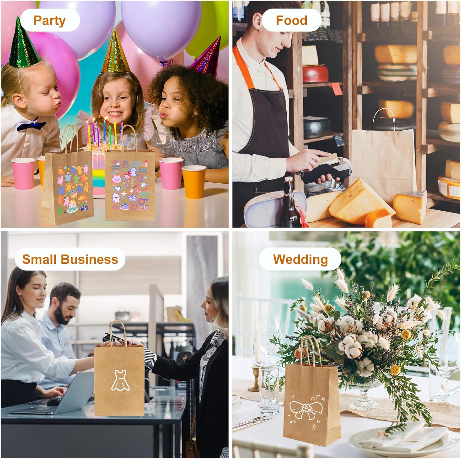 200Pcs Paper Bags 5.8‘’x3.2‘’x8.3'',Gift Wrap Brown Bags with Handle,Small Paper Bag (Brown) - Image 5