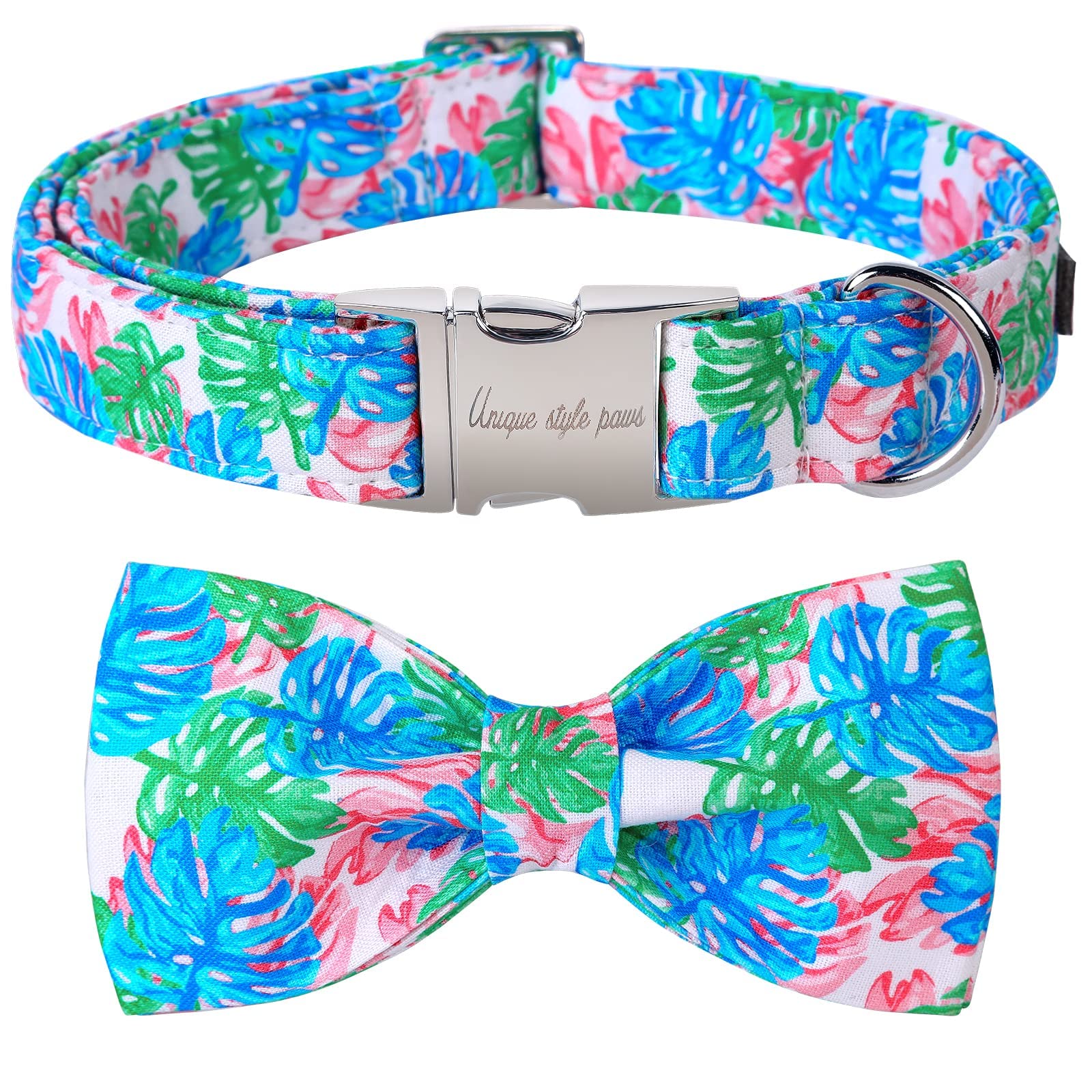 Unique style paws Pet Collar with Bow Tie, Comfortable and Durable Dog Collar, Banana Leaf Dog Collar, Pet Gift for Small, Medium and Large Dogs and Cats, S