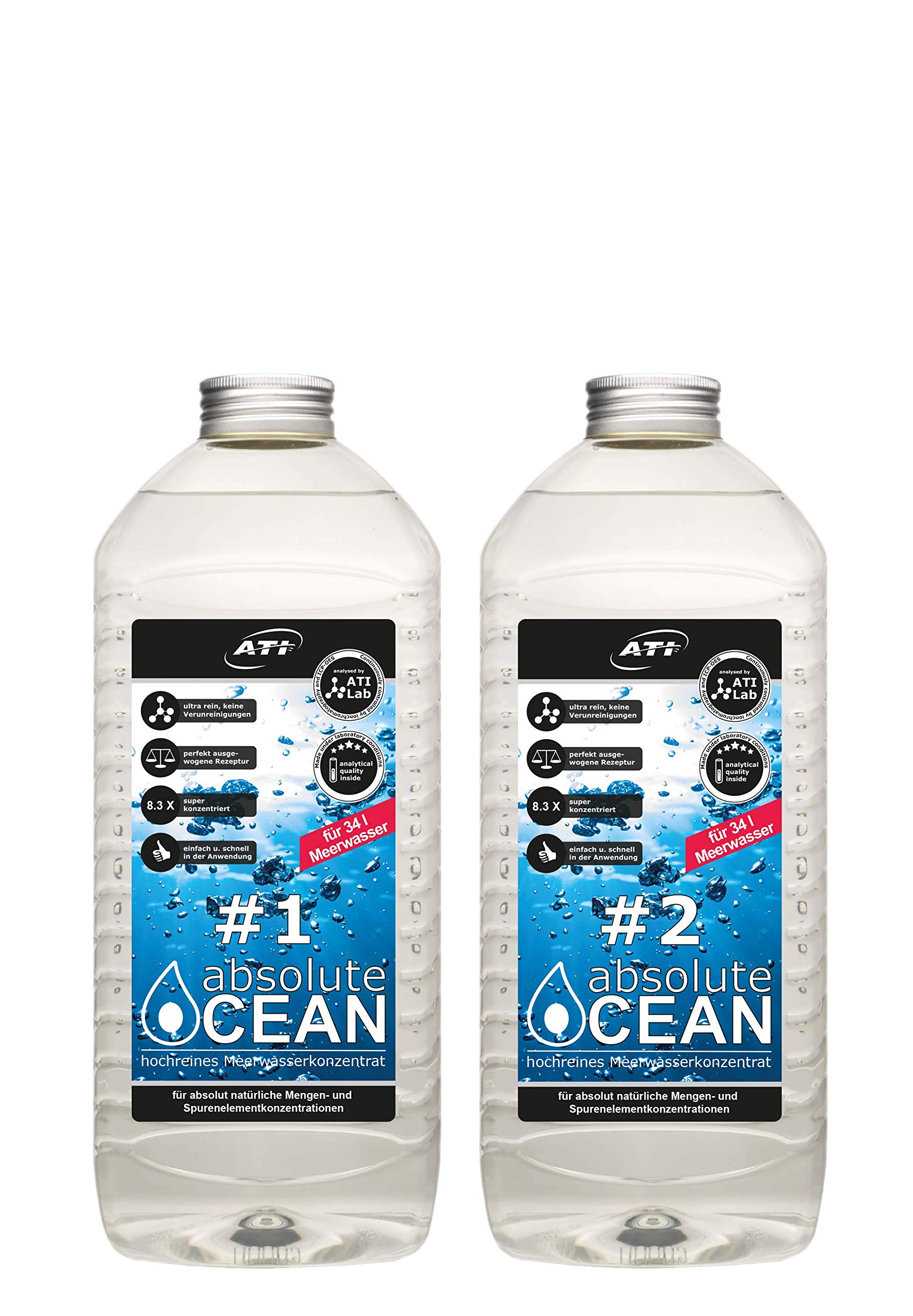 ATI Absolute Ocean 2 x 2,04 litri per 34 litri di acqua di mare concentrata ad alta purezza – Acquario – 4,08 kg