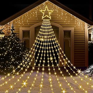 Onory Guirnalda de luces de Navidad para exteriores, 23 pies, 860 LED, impermeable, cascada para árbol con estrella superi...
