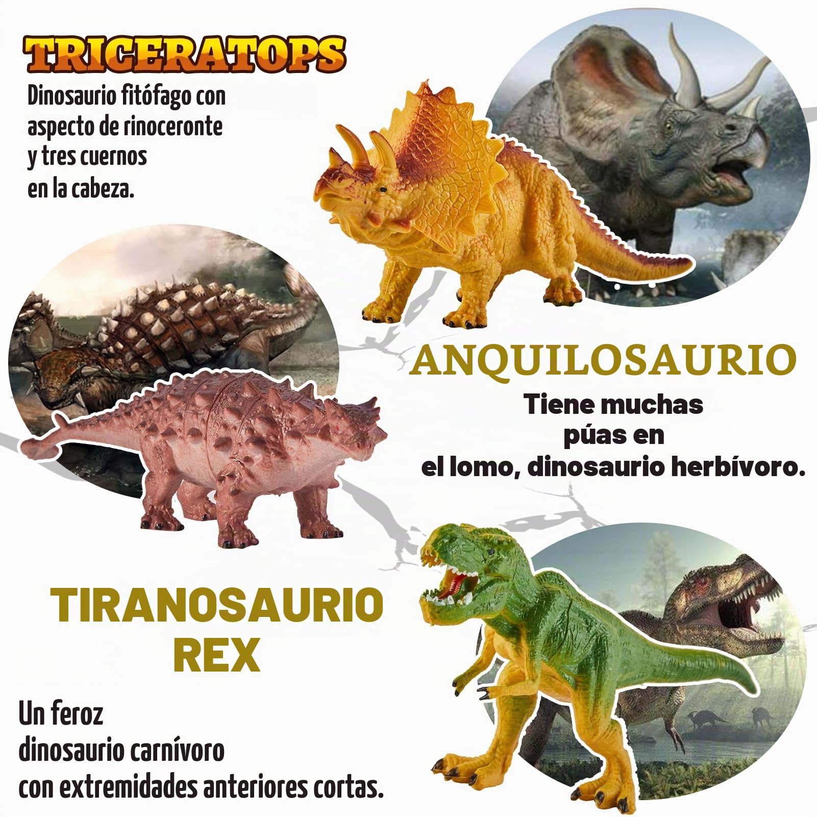 TOEY PLAY Dinosaurios Juguetes Niños 3 Años, 12 Piezas Grandes Dinosaurios Figuras con Tiranosaurio Rex Velociraptor Triceratops 2 Árboles, Educativas Regalo