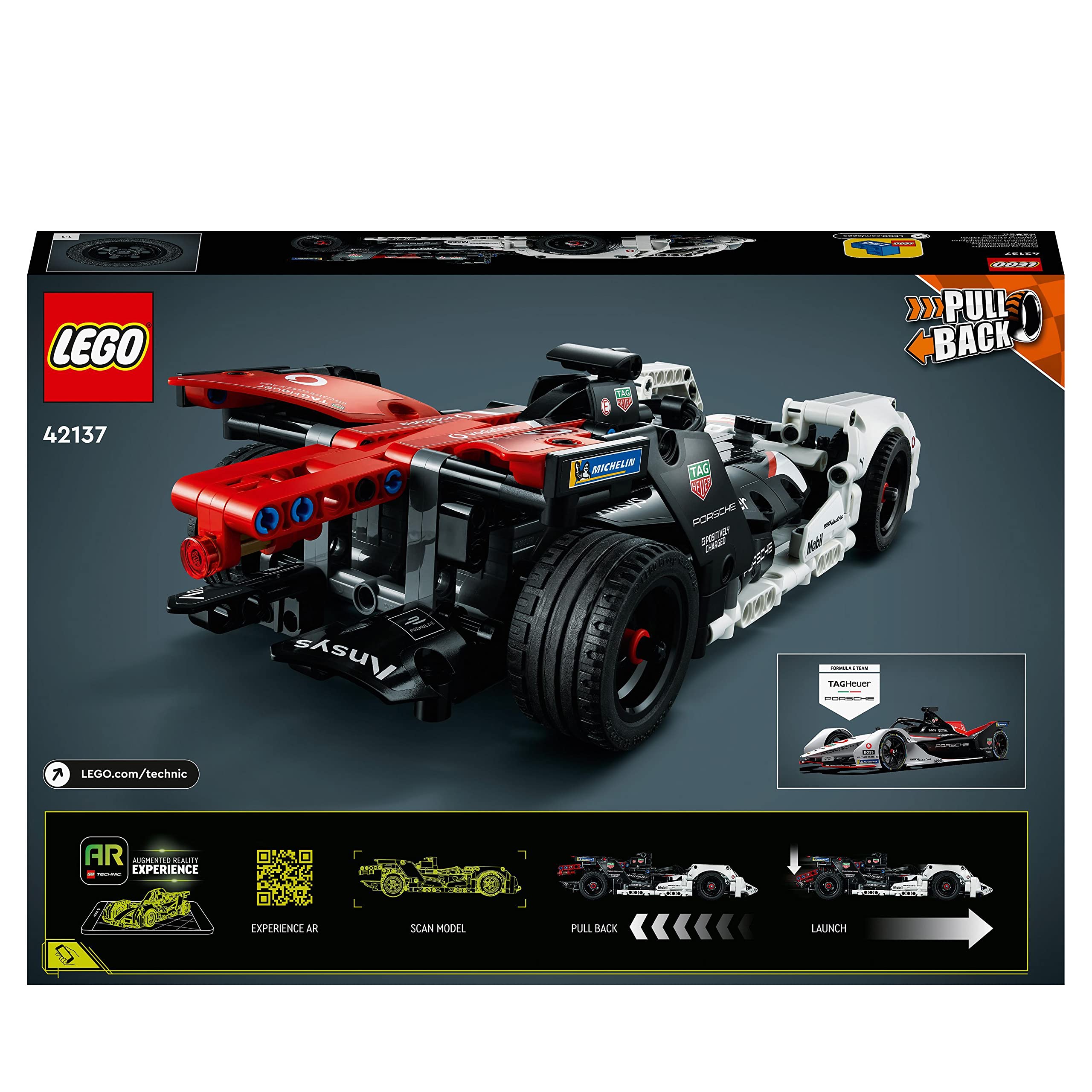 LEGO Technic Formula E Porsche 99X Electric, Modello da Costruire di Auto da Corsa con App AR, Macchina Giocattolo, Giochi per Bambini e Bambine da 9 Anni in su, Idea Regalo 42137 | Pull Back, Model Building Kit, Immersive AR App Play